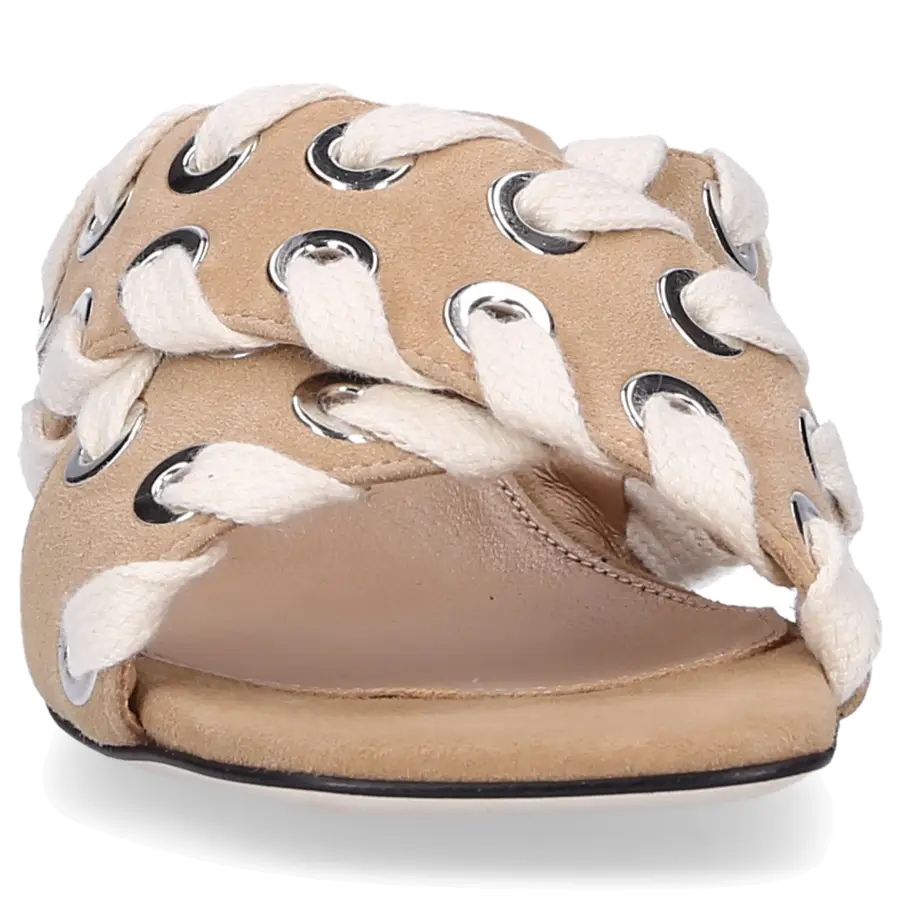 Sergio Rossi - Pantoletten SR PANTELLERIA Veloursleder Metallösen beige - beige