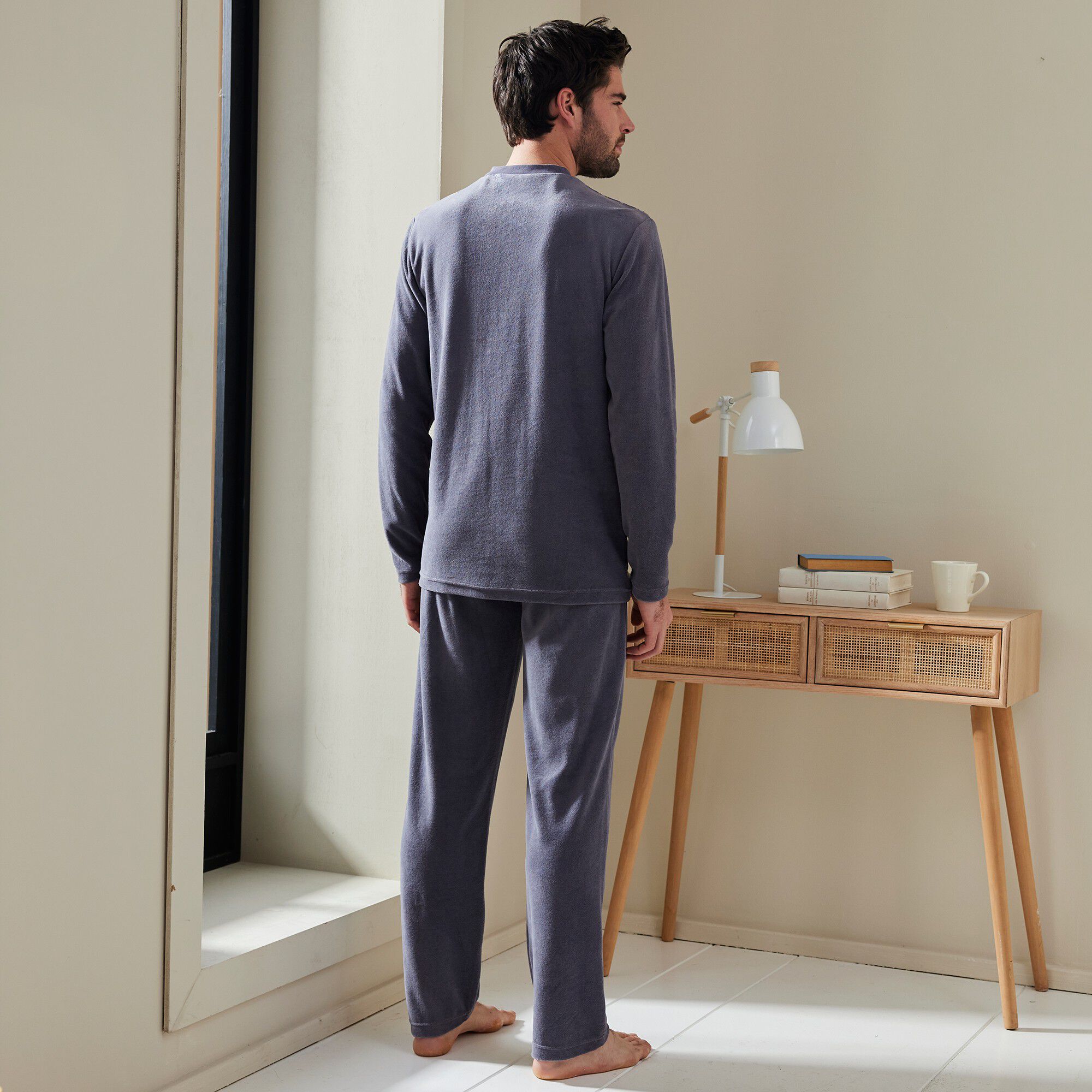 Pyjama pantalon rayé velours manches longues