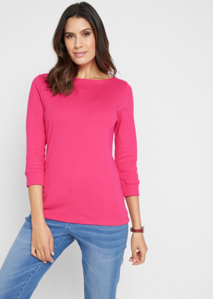 Stretch-Shirt mit U-Boot-Ausschnitt