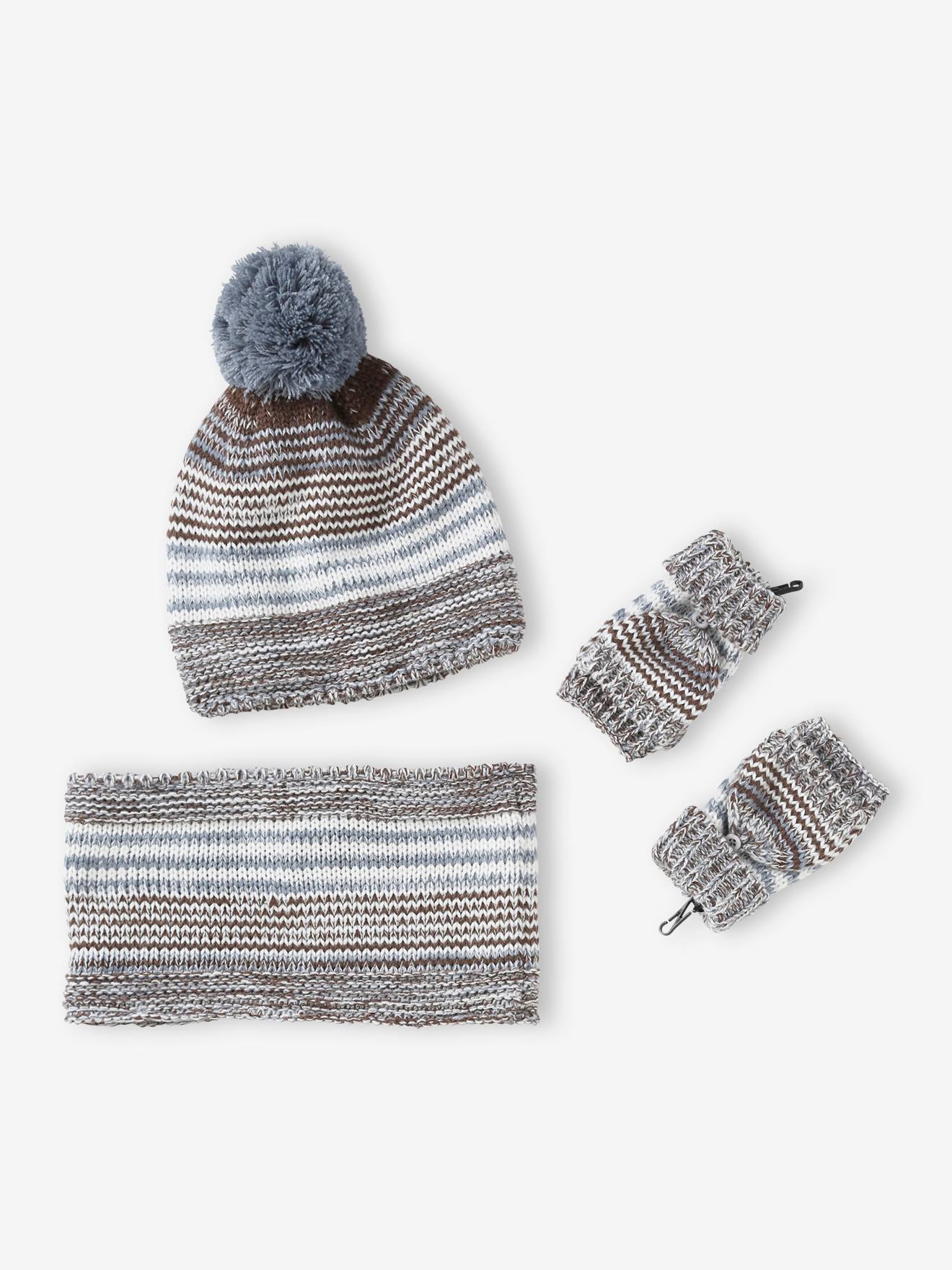 Vertbaudet Jungen-Set: Mütze, Rundschal & Handschuhe - schokolade