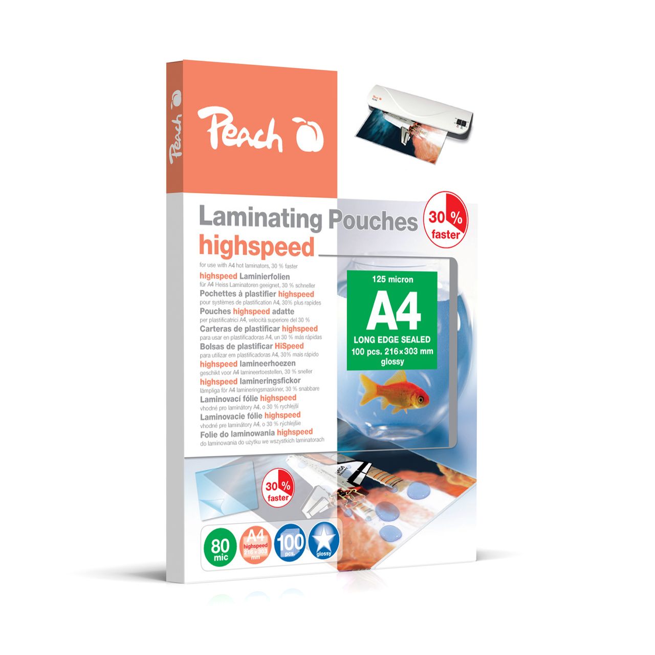 Peach HighSpeed Laminierfolien A4, 80 mic, express, 100 Stk.