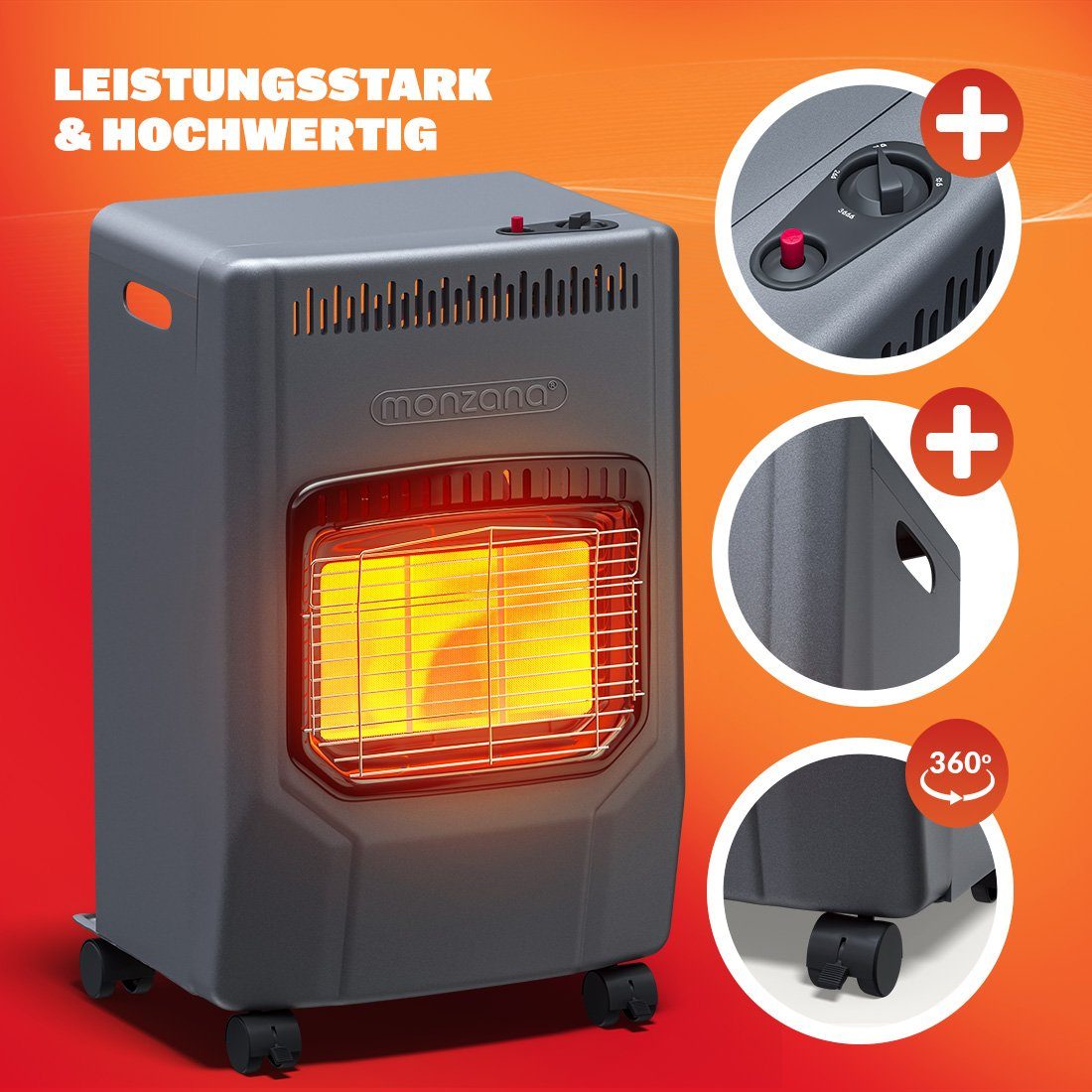 monzana Heizlüfter, Gasheizung 4200W Gasofen 3 Heizstufen 50cm Gasschlauch Heizlüfter