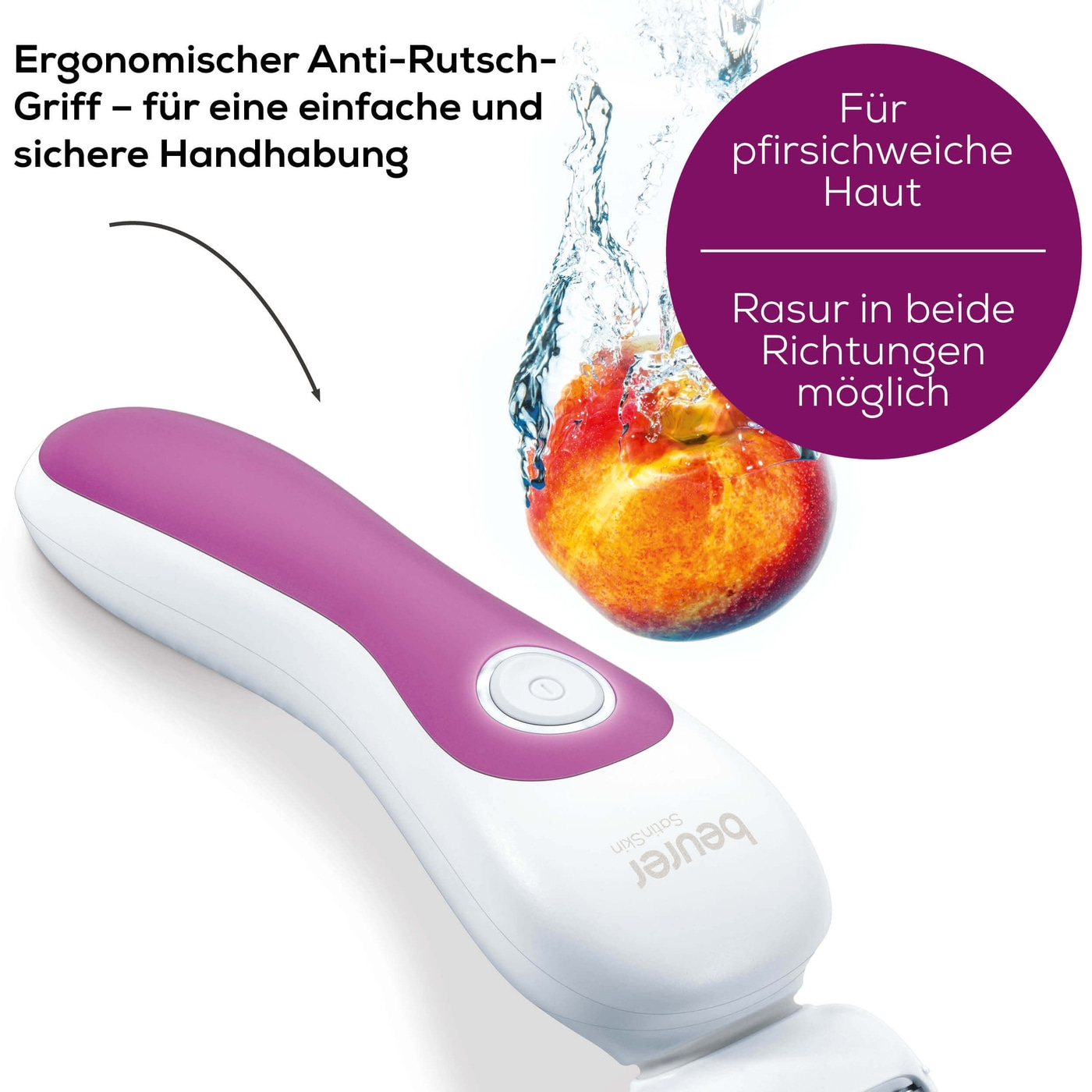 Beurer Rasierer HL 36-Damenrasierer mit Peeling-, Gleit- & 2 Trimmaufsätzen für Nass- & Trockenrasur