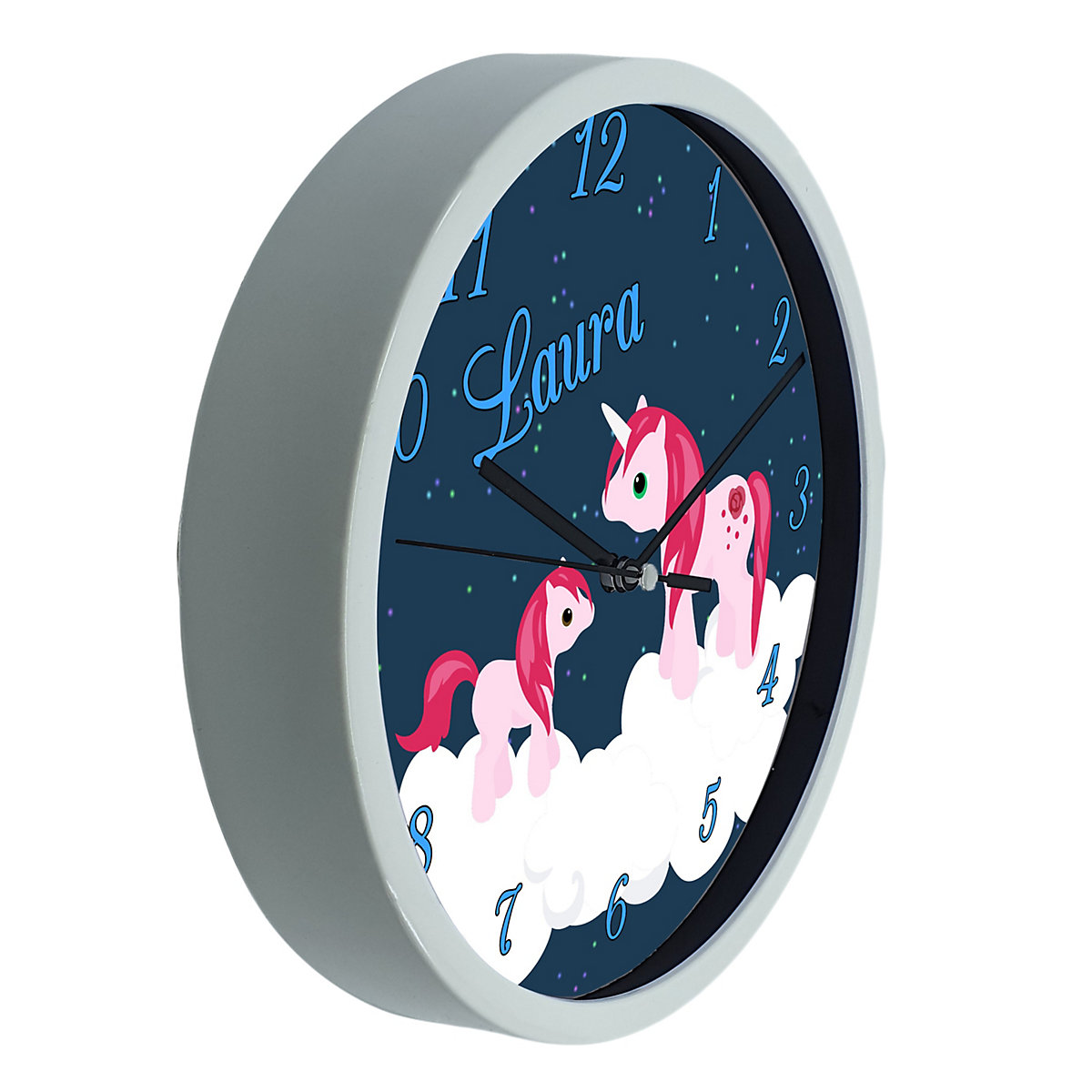 Kinder Wanduhr personalisiert mit Name Einhorn