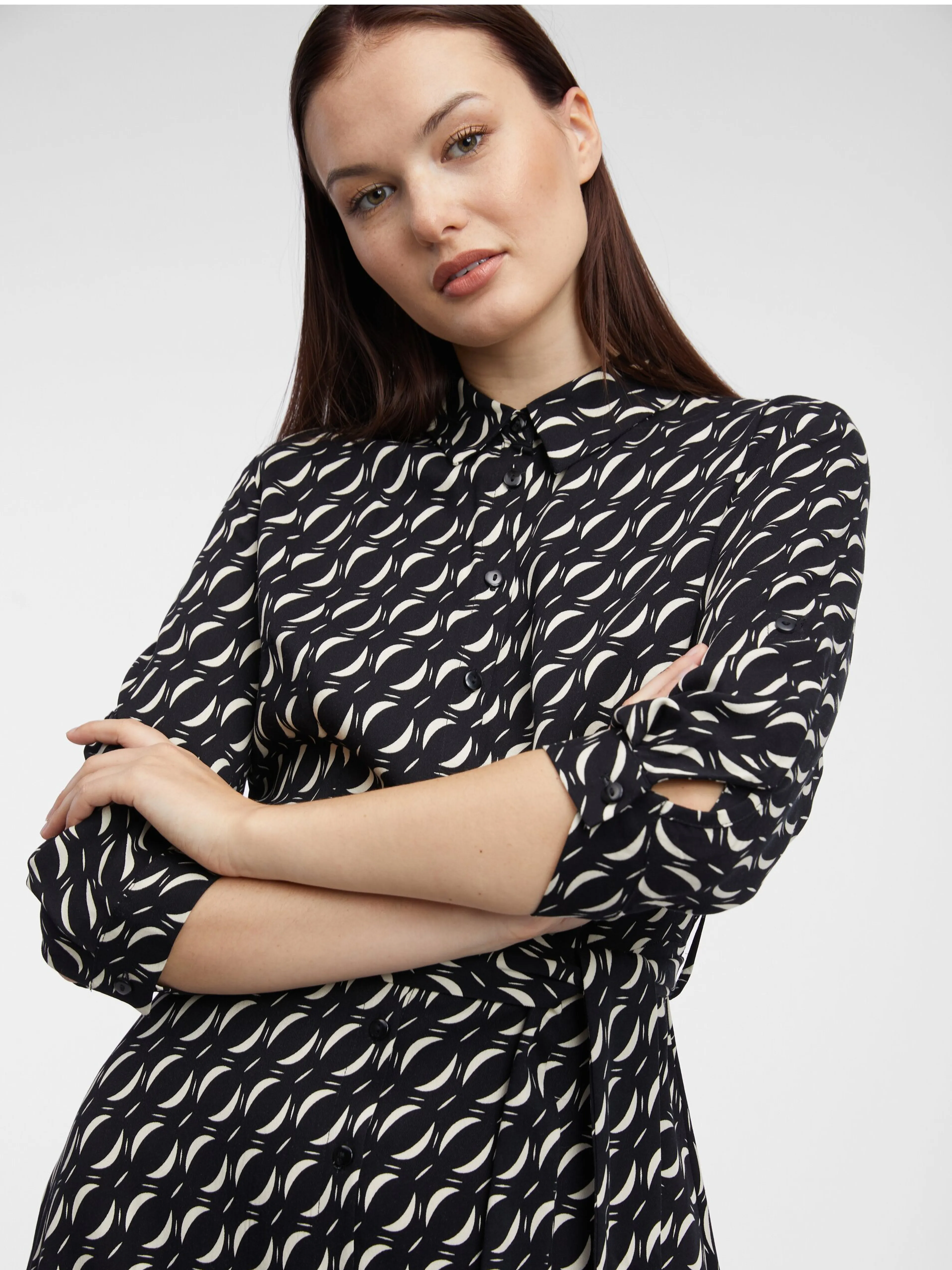 Schwarzes gemustertes Damen Hemdkleid ORSAY