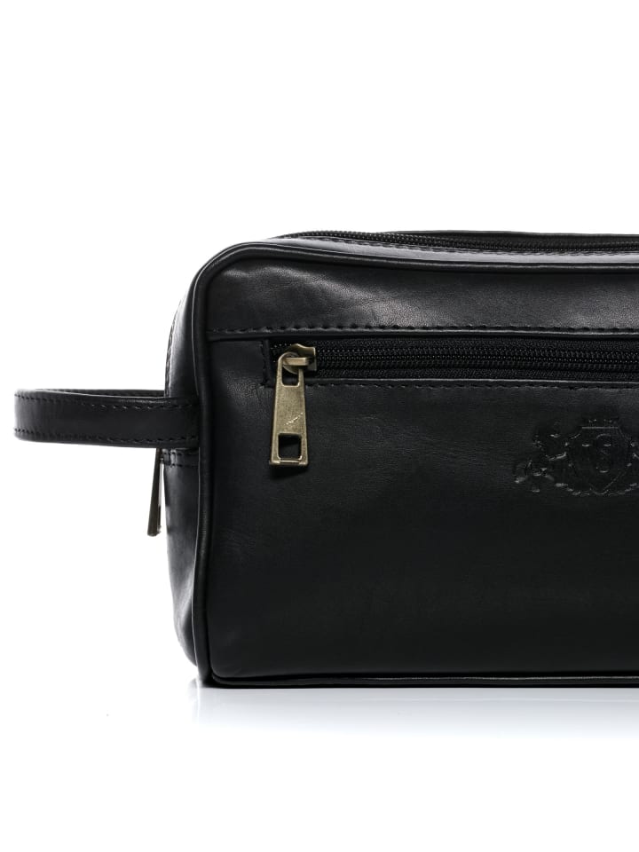 SID & VAIN Leder-Kulturtasche echt Leder Kulturtasche groß schwarz GATWICK in schwarz günstig kaufen onesize