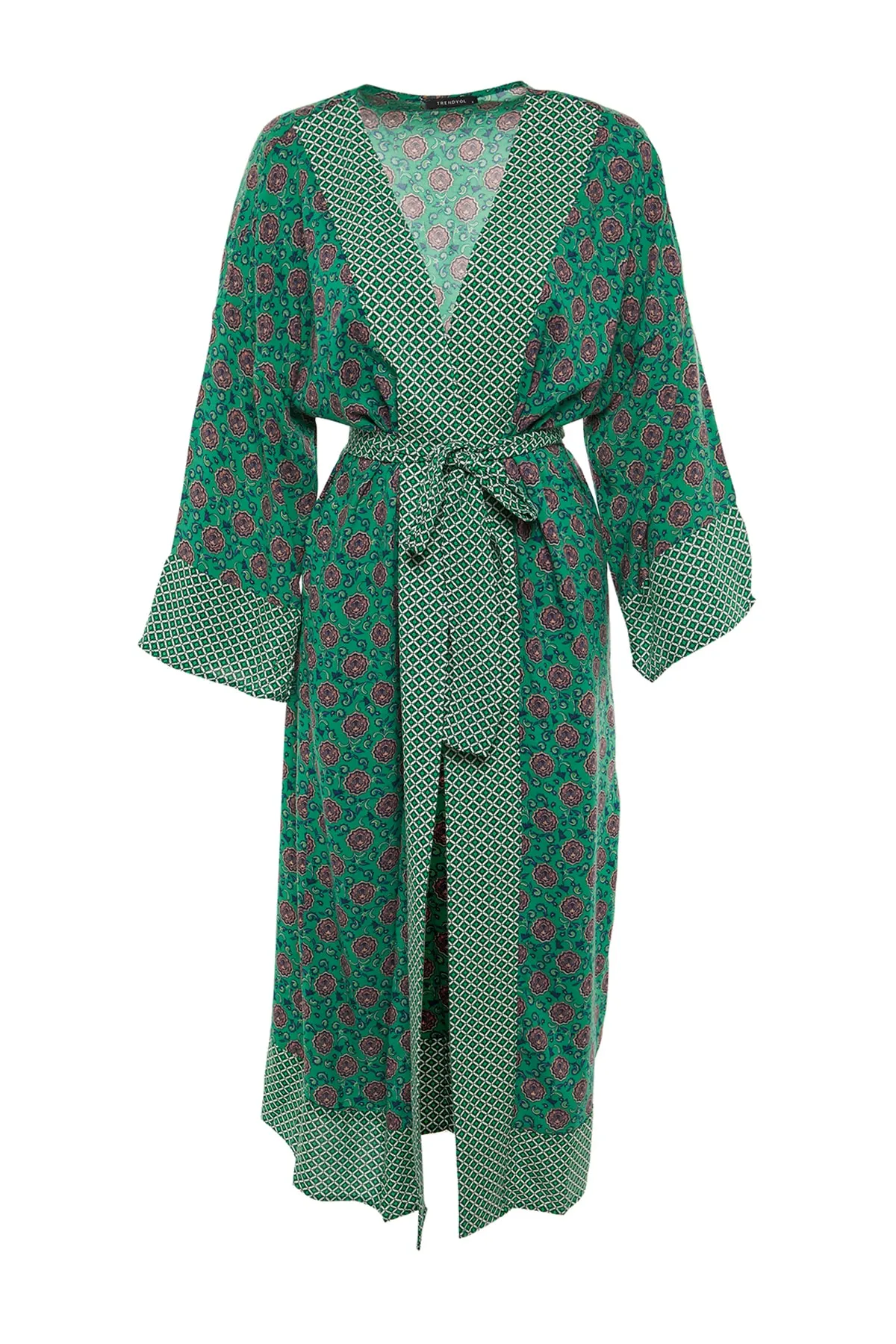 Trendyol Collection  Ethnisch gemusterter, gewebter Maxi-Kimono und Kaftan mit Gürtel TBESS21KM0171