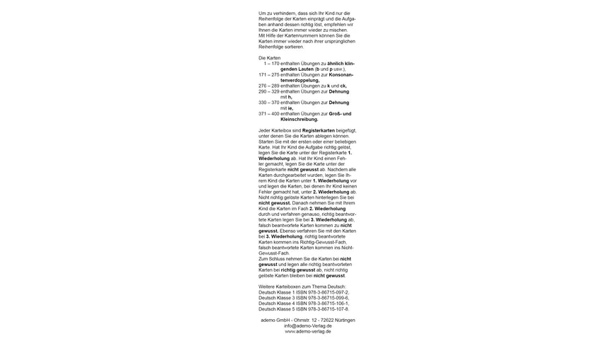 ademo Karteikarten Meckis Deutschbox 2. Klasse