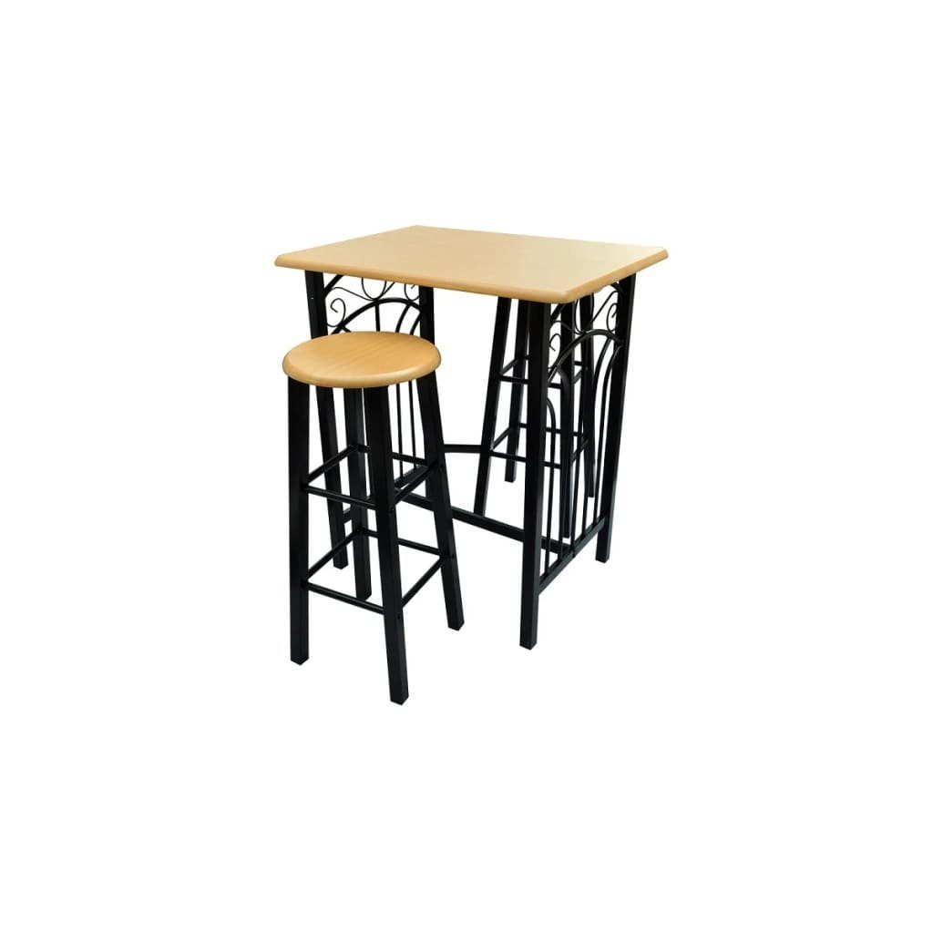 vidaXL Essgruppe Früchstücksbar Hellbraunes Holz Schwarzer Stahl, (3-tlg)