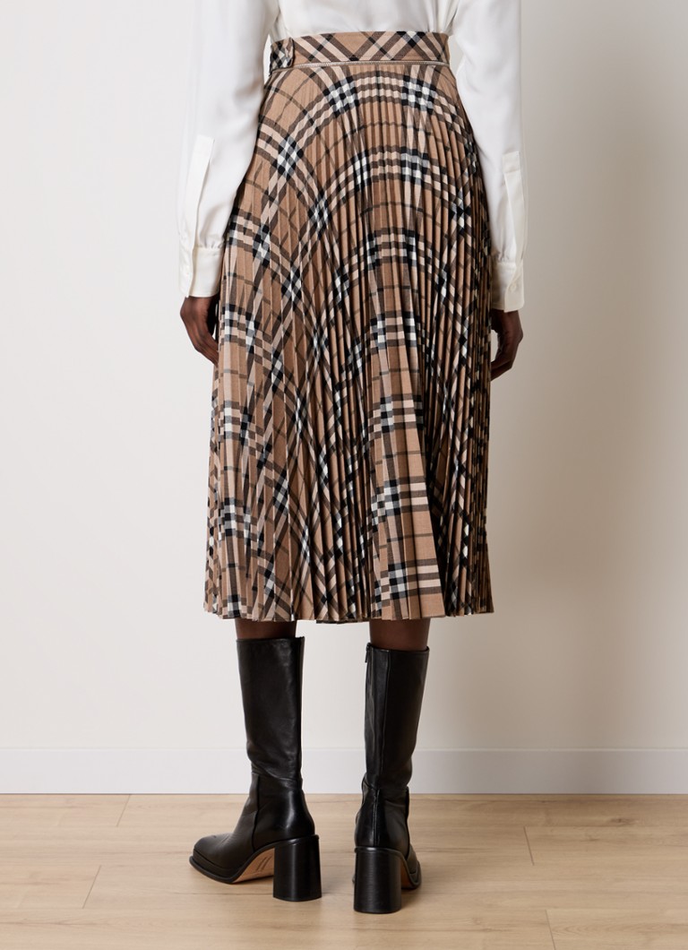 Fustă midi plisată în carouri Burberry din amestec de lână