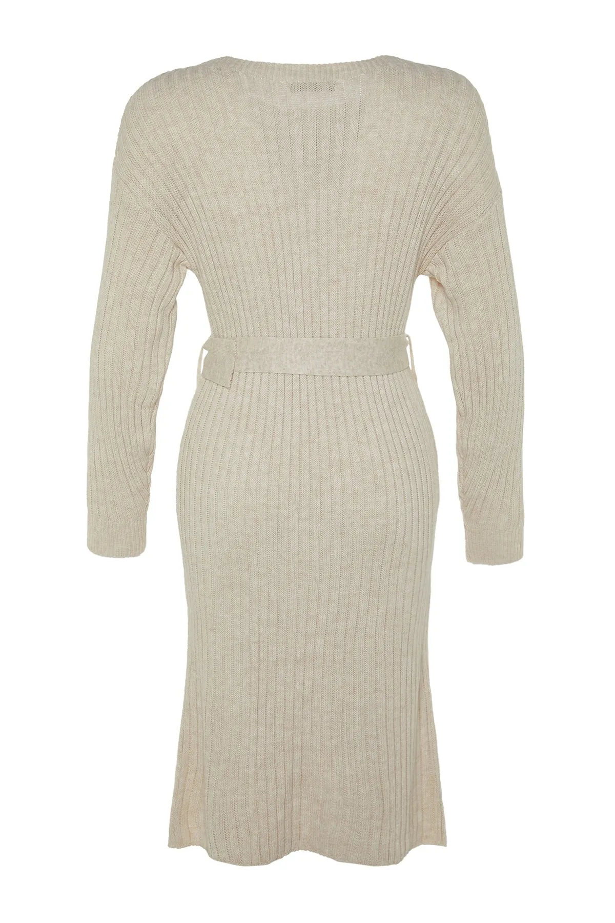 Trendyol Collection  Beiges Mini-Strickkleid mit Gürtel TWOAW23EL00444
