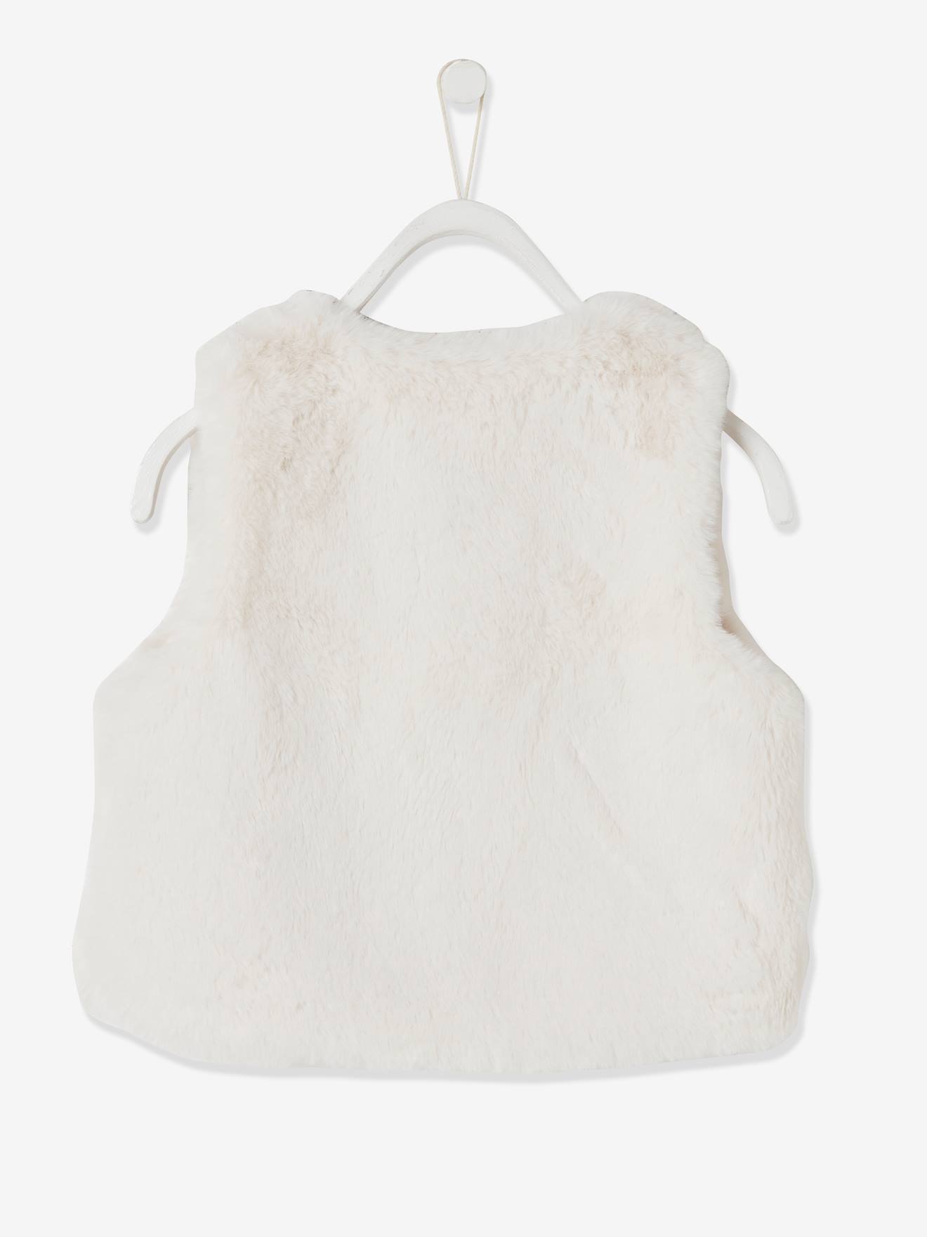 Veste sans manches imitation fourrure fille blanc clair uni