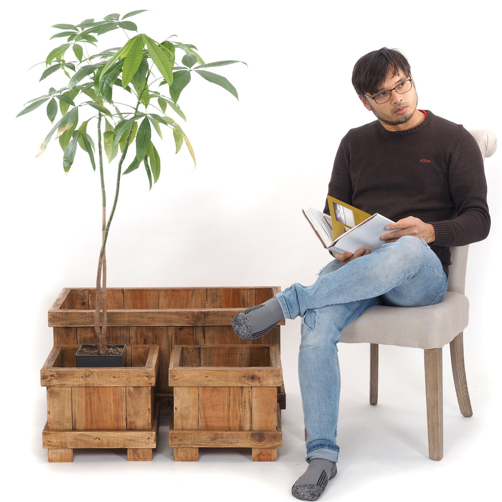 DESIGN DELIGHTS Truhe HOLZ ÜBERTÖPFE SET 