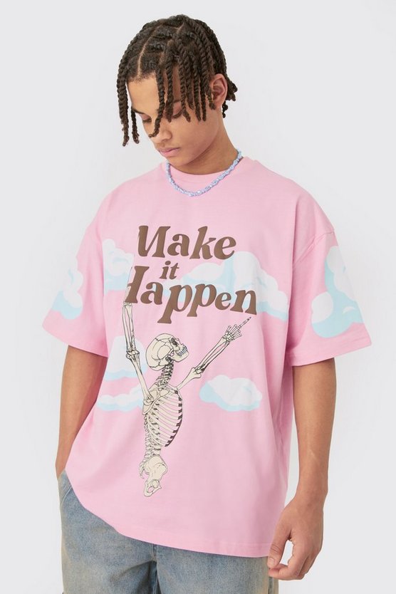 Oversize T-Shirt mit Skelett-Print