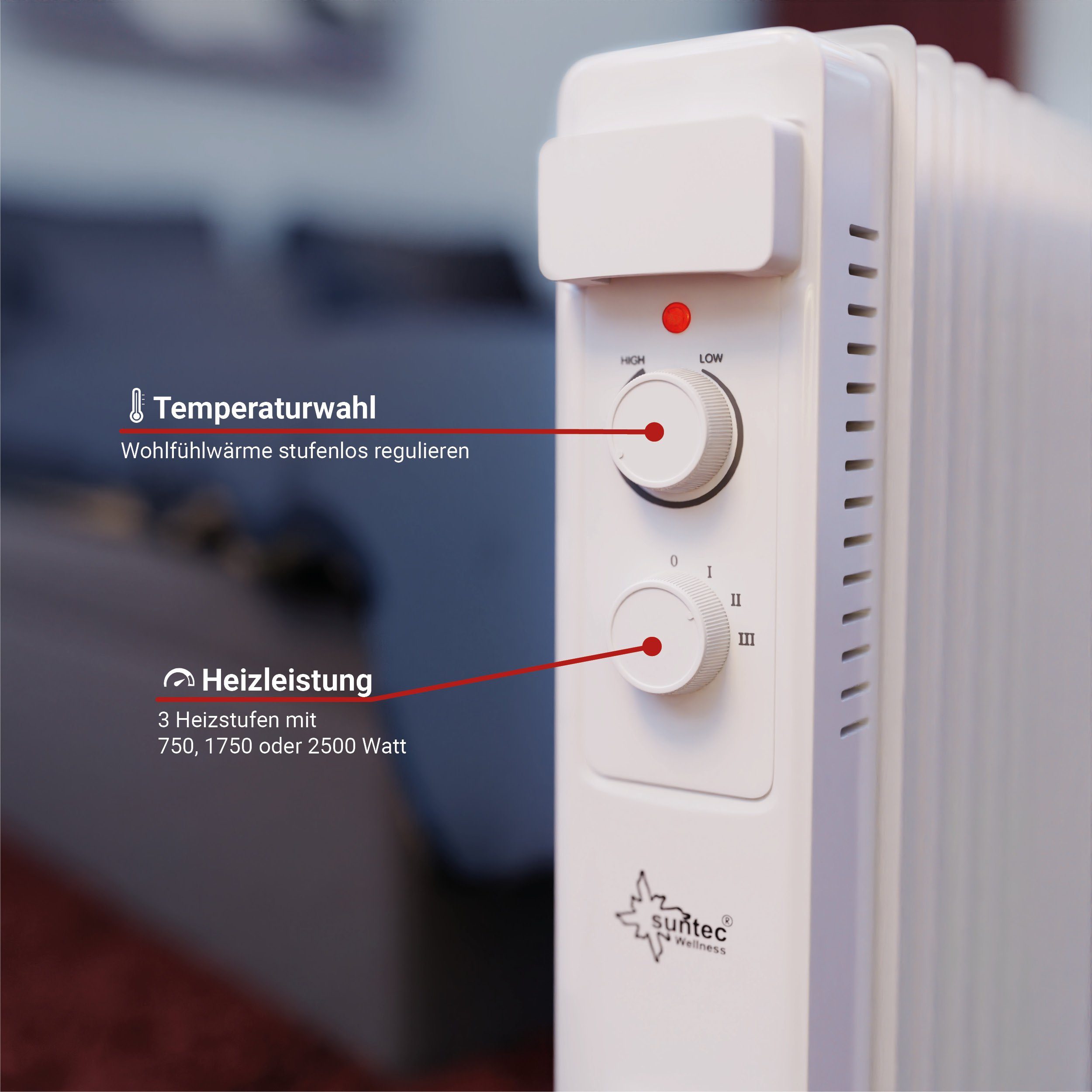 Suntec Wellness Ölradiator Hot Safe Pro 2500 heater ultra power, 2500 W, Mobiler Heizer, 3 Heizstufen, 11 Lamellen, 32 m²/75 m³
