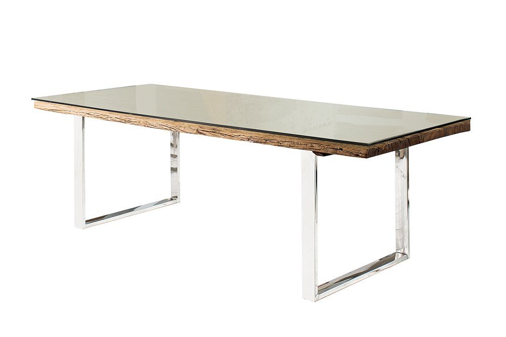riess-ambiente Esstisch BARRACUDA 180cm natur / transparent, Esszimmer · Massivholz · Edelstahl · Glas · Kufen · Design