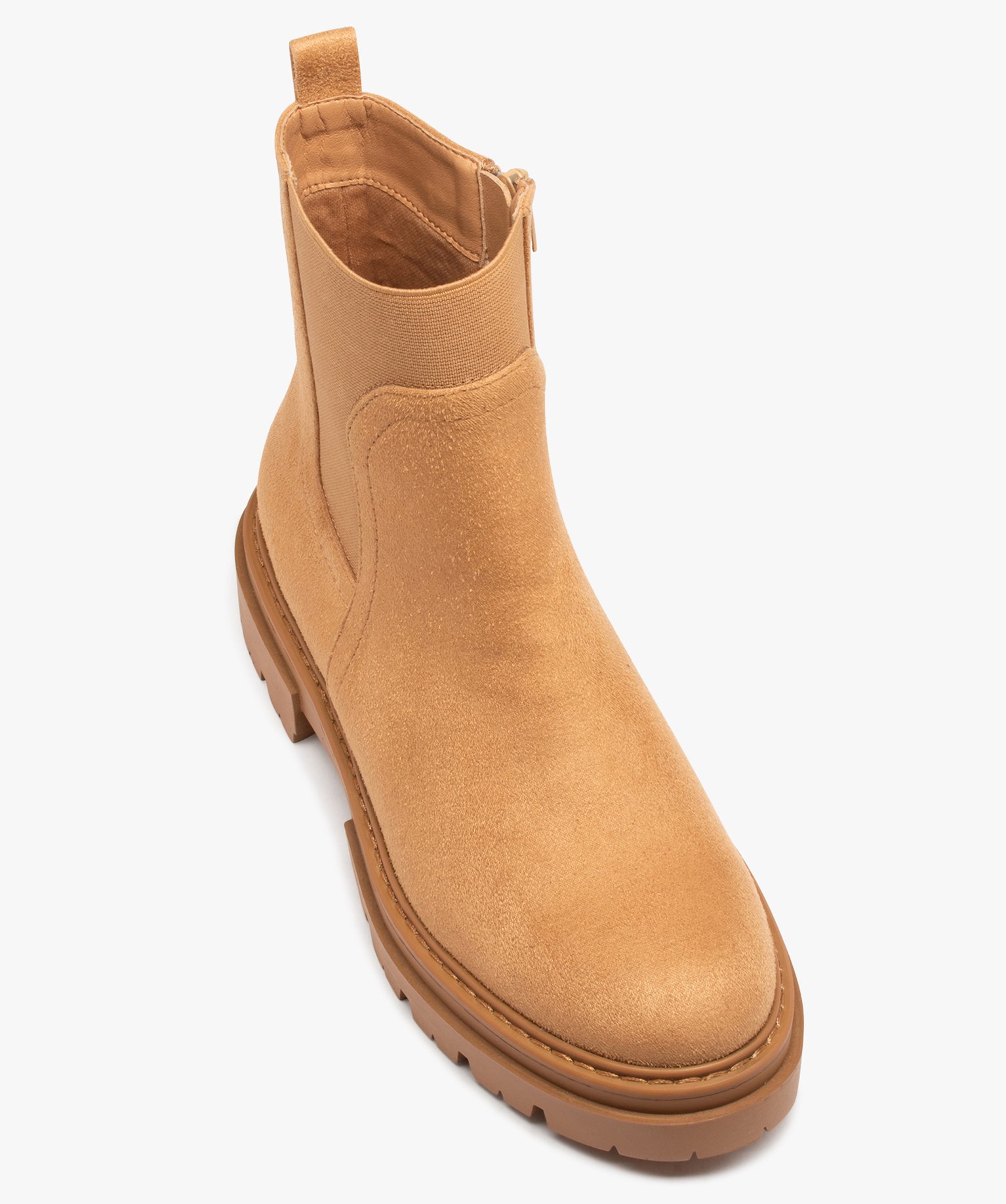Boots en suédine, à tige élastique et semelle crantée camel | GEMO