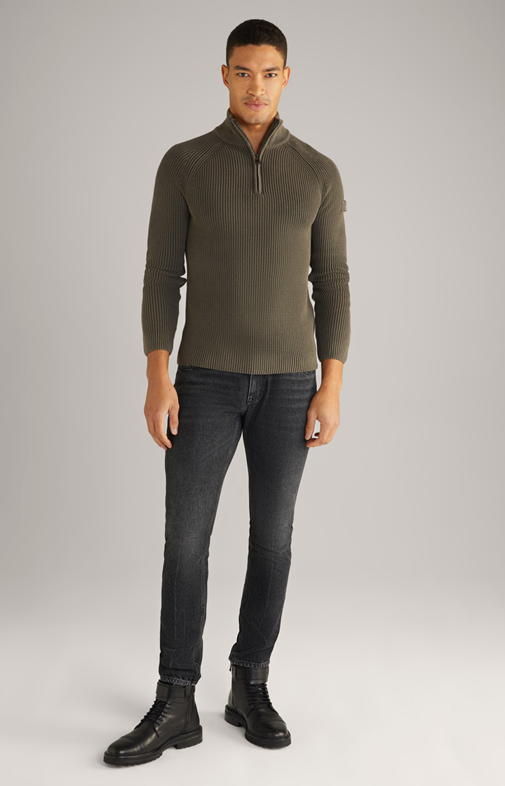 Baumwoll-Pullover Henricus in Oliv-Braun