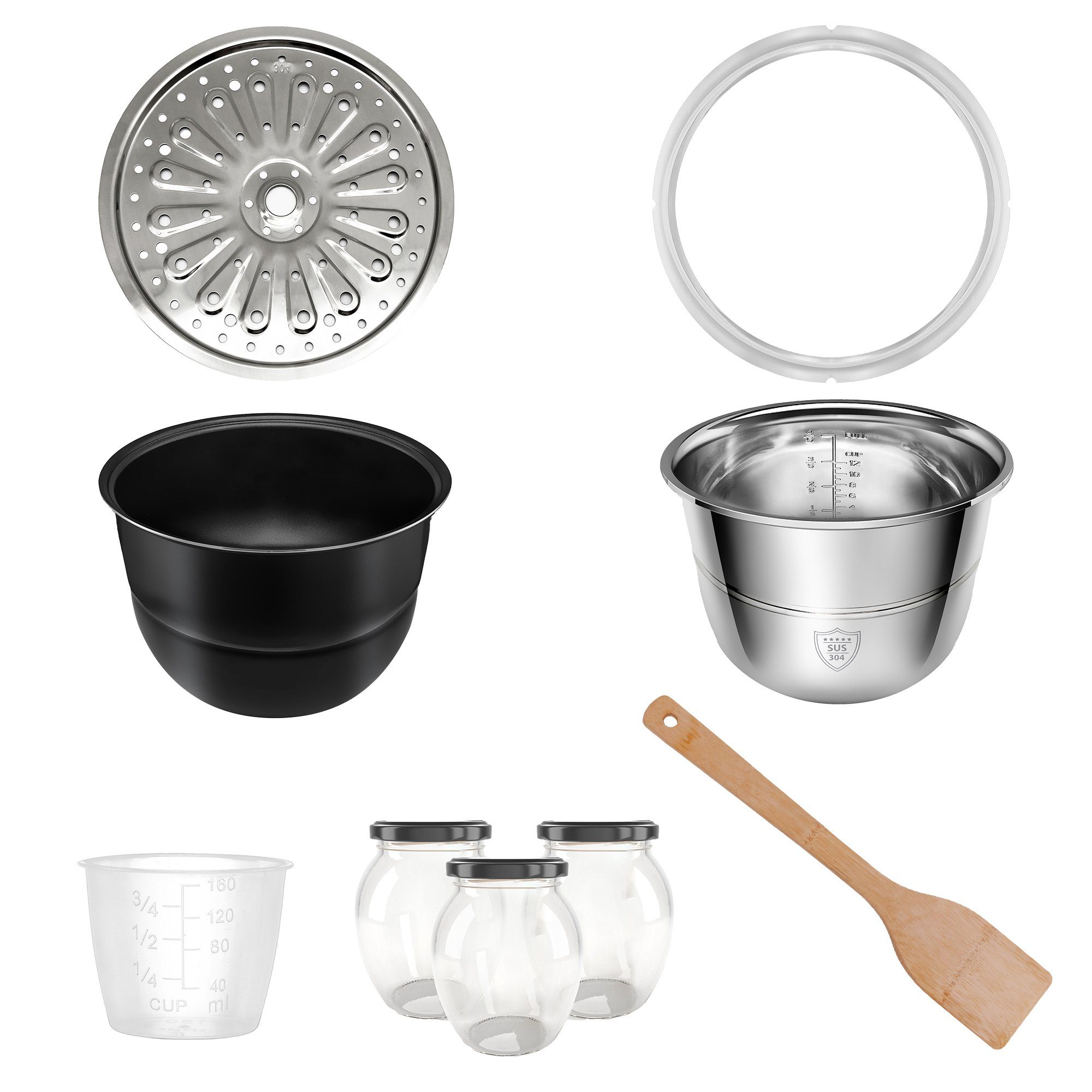 TurboTronic by Z-Line Multikocher 6L mit 2x Topf Edelstahltopf und beschichtet, PLASTIKFREI Silber, 1000 W, Dampfdrucktopf Elektrischer Schnellkochtopf Dampfgarer