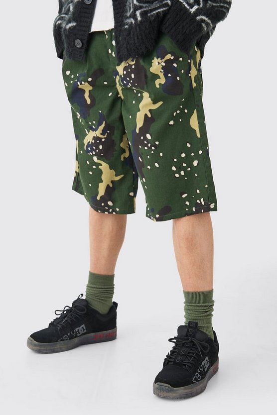 Camouflage Jorts mit Komfort-Bund und Gürtel