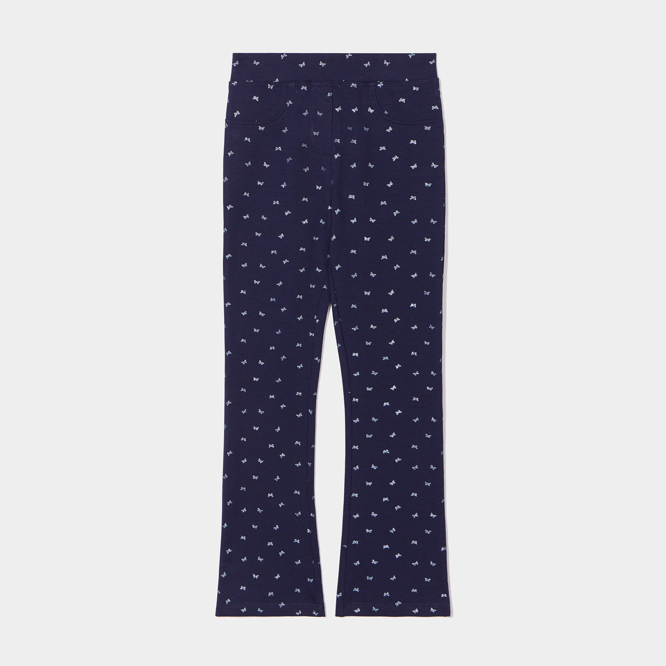 Pantalon flare taille élastiquée bleu marine fille | La Halle