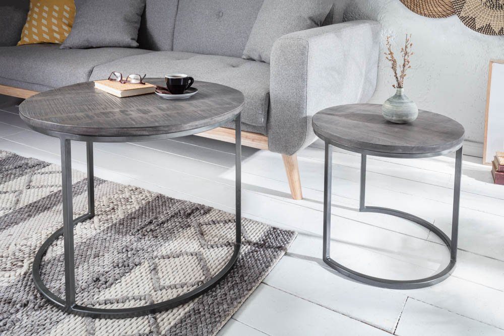 riess-ambiente Beistelltisch ELEMENTS 57cm grau (Set, 2-St), Massivholz · Metall-Gestell · Holztisch · Industrial