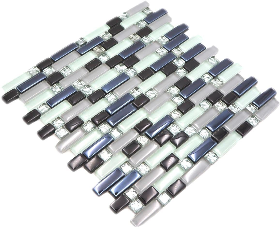 Mosani Mosaikfliesen Glasmosaik Crystal Mosaik weiß grau schwarz glänzend / 10 Matten