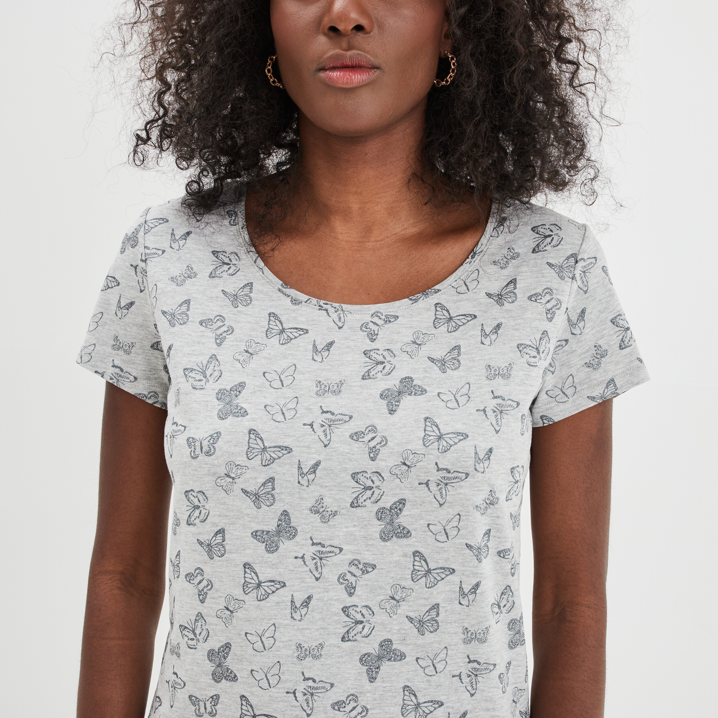 T-shirt imprimé coupe ajustée gris clair femme | La Halle