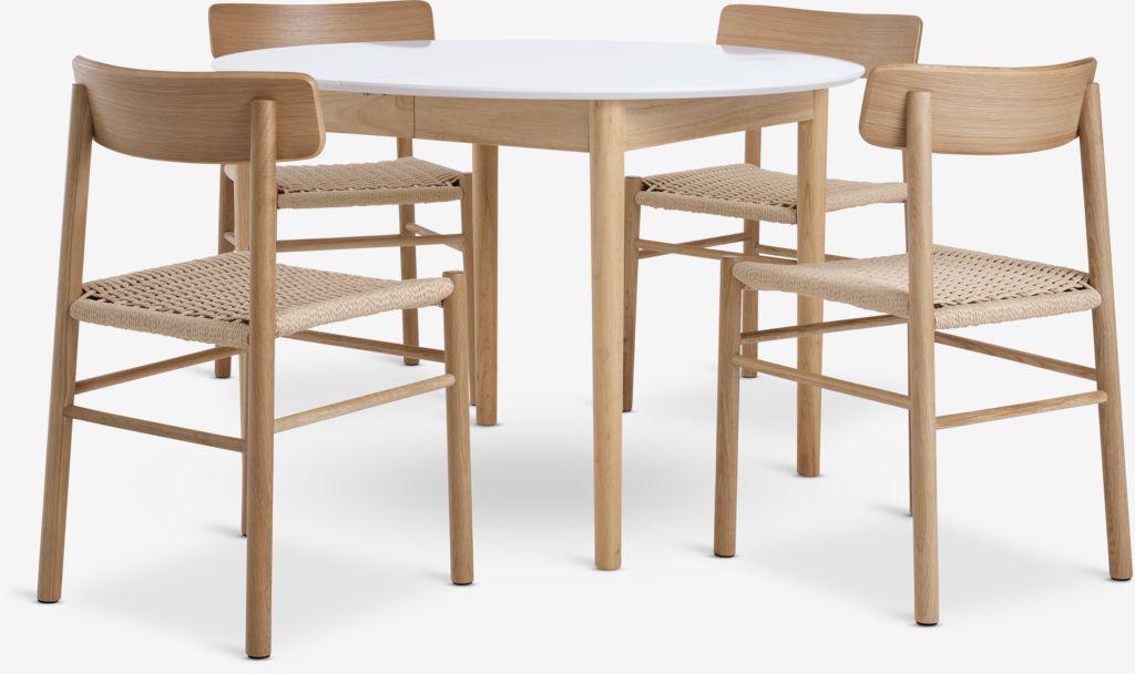 MARSTRAND ISLEV MARSTRAND Ø110/L200 white table 4 ISLEV chair with oak armrests