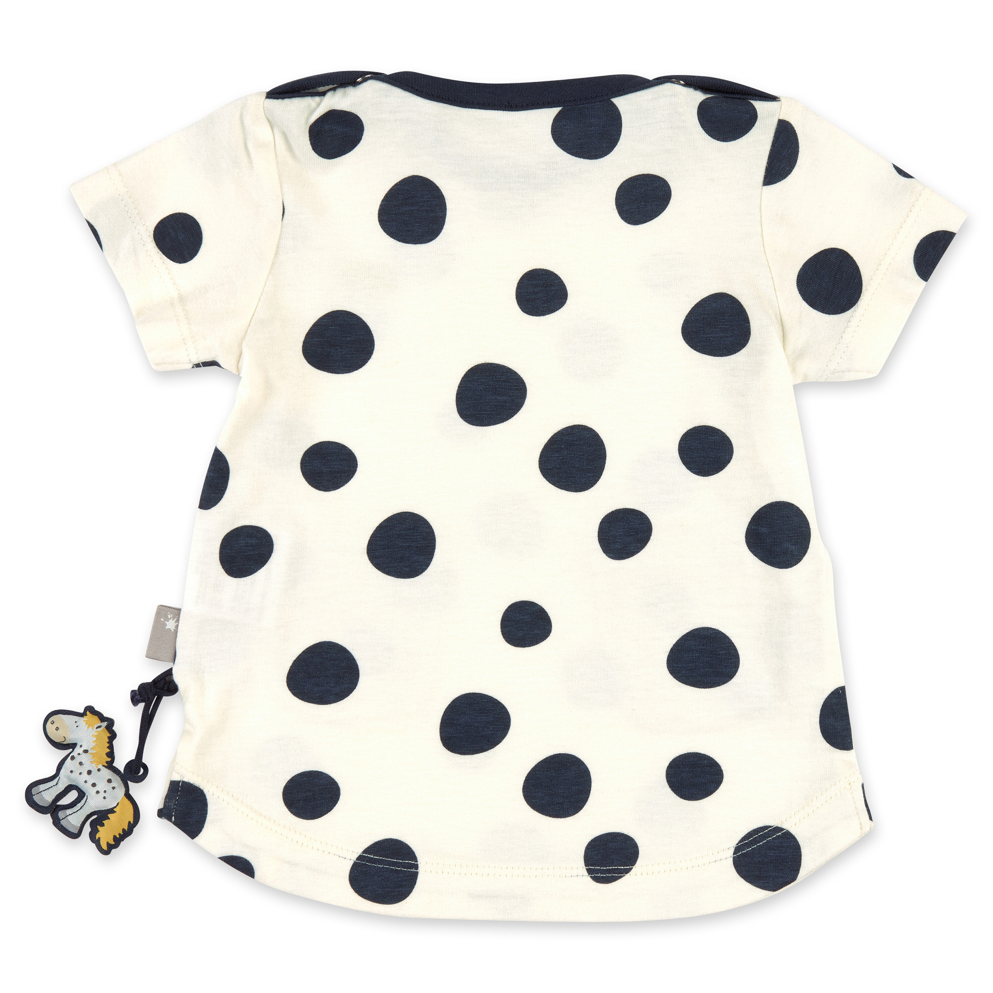 Baby Kurzarm Longshirt, weiß mit dunkelblauen Punkten