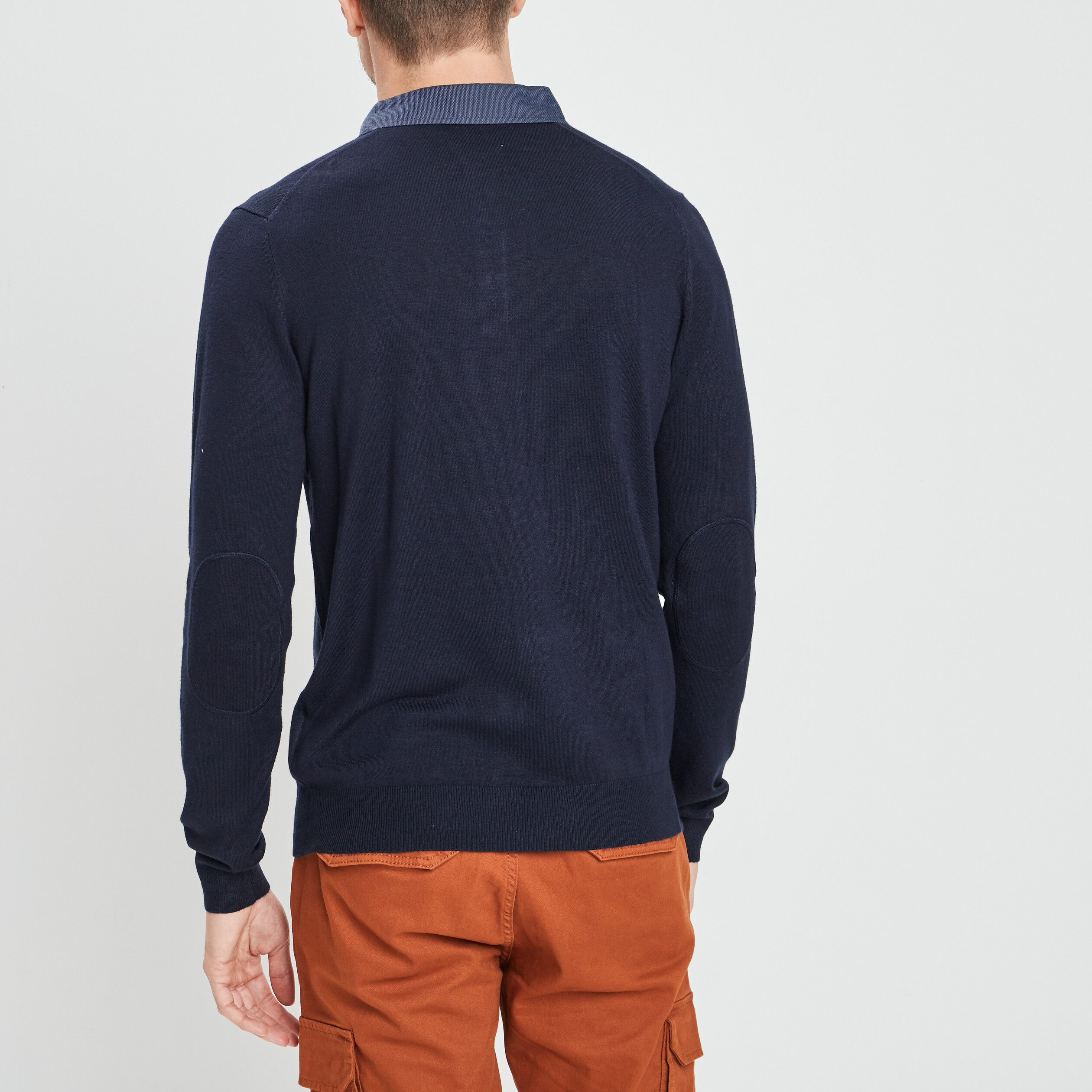 Pull avec col polo bleu marine homme | La Halle