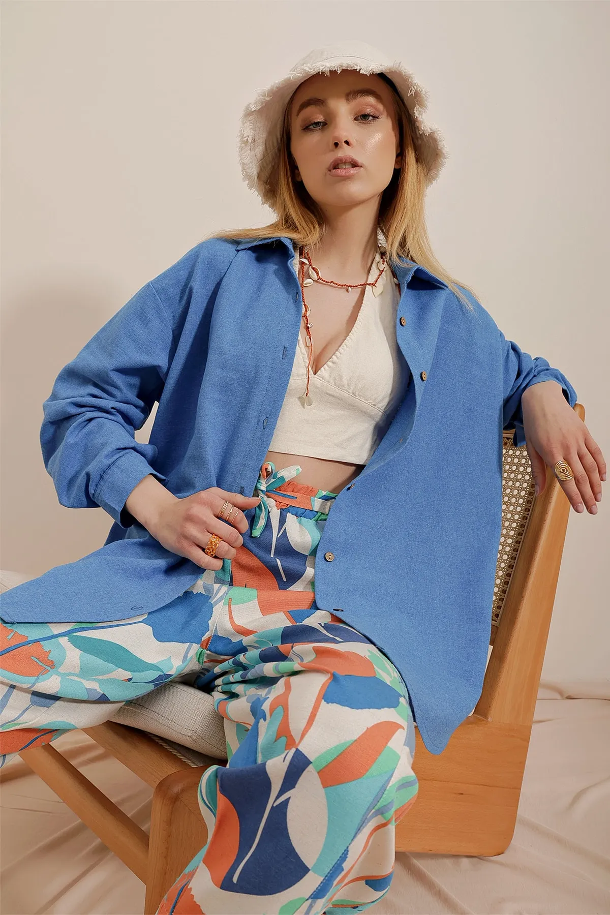 Trend Alaçatı Stili  Hemd - Blau - Oversized