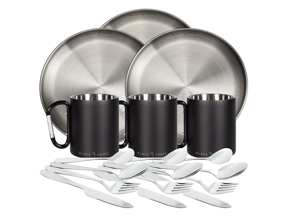 Black Snake 3-Personen Stahl Camping Set Teller