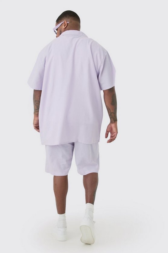 Plus Oversize Leinen-Hemd & Shorts in Lilac