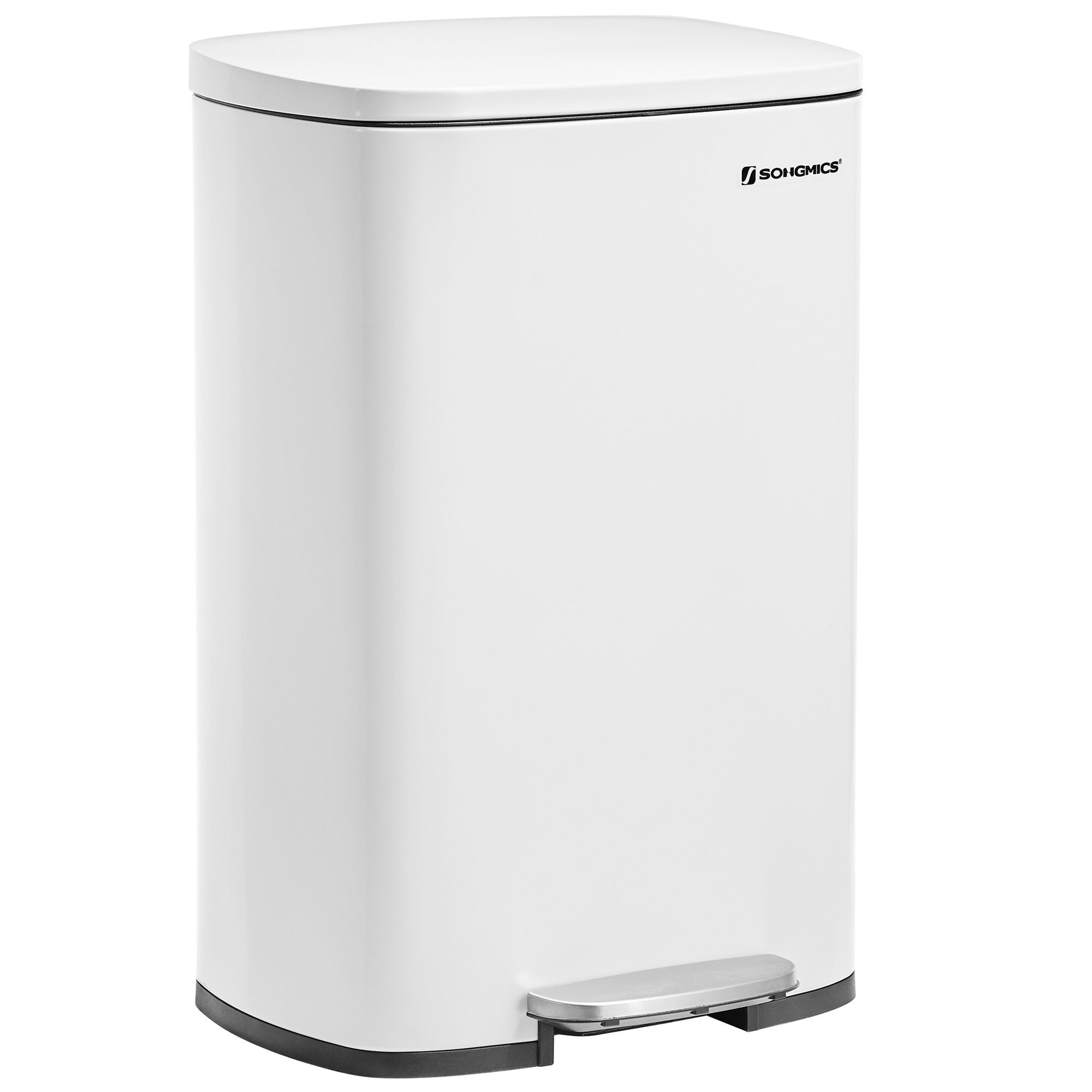 SONGMICS Mülleimer Abfalleimer, 50 L, luftdicht, Küche, silbern,Weiß