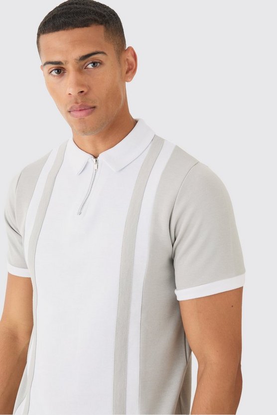 Slim-Fit Poloshirt mit Reißverschluss