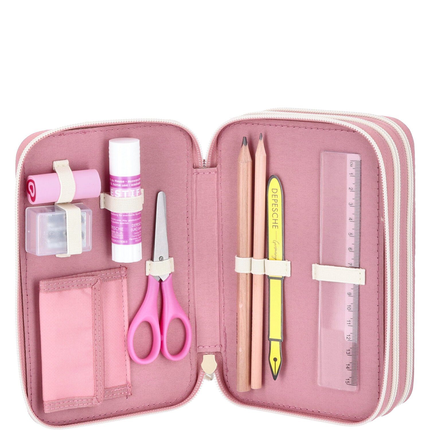 Depesche Federmäppchen Depesche 3-Fach Federtasche Mit Applikation COSY pink, (Stück, Stück)