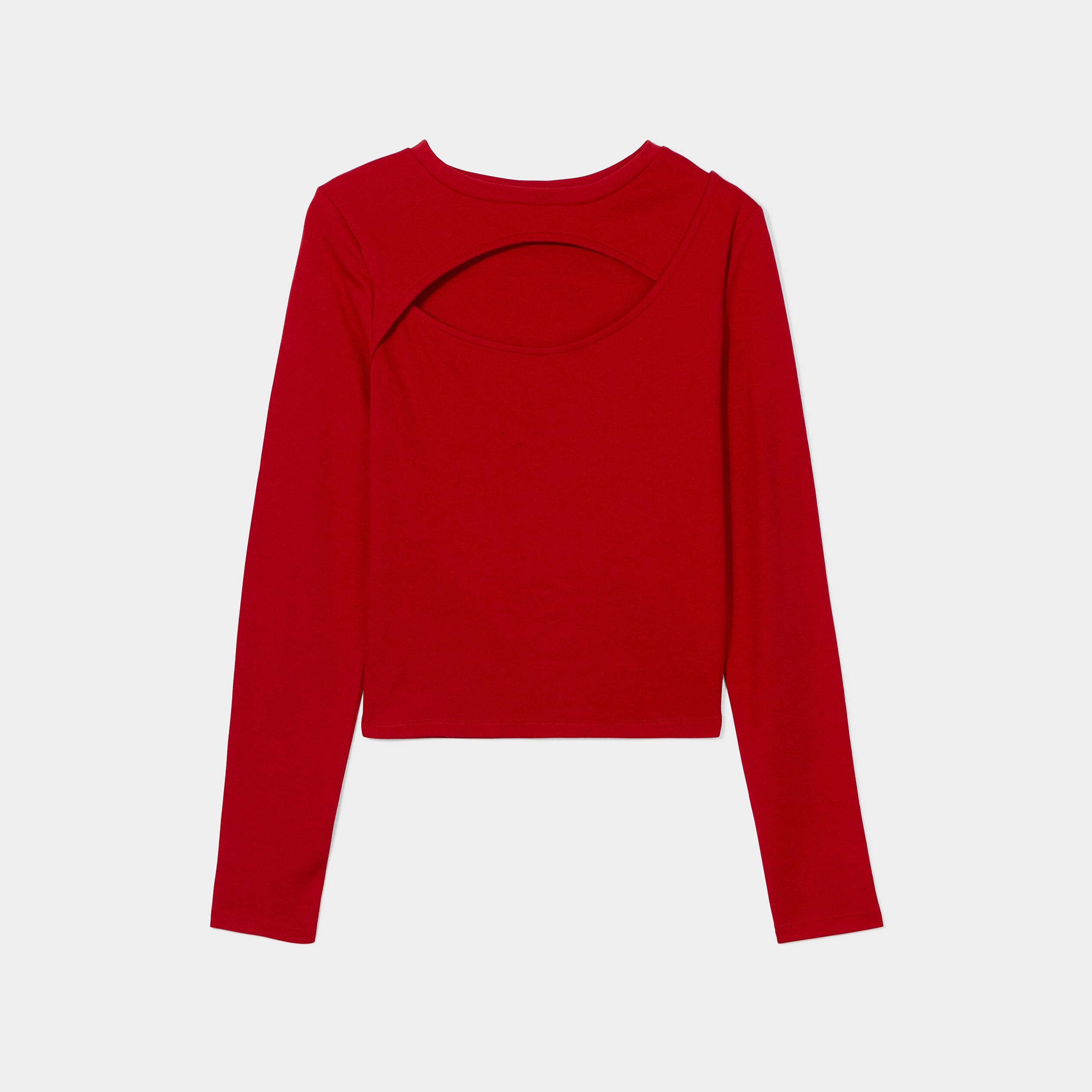 T-shirt court ajusté ouverture poitrine rouge foncé femme | La Halle