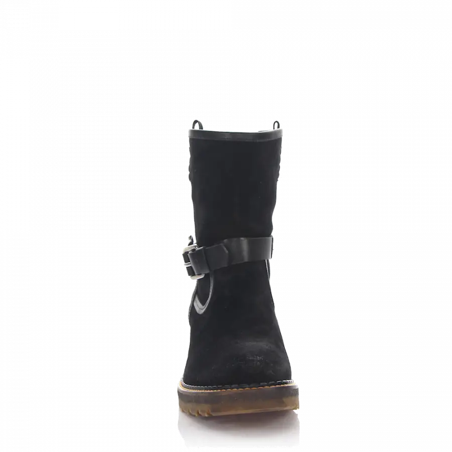Rossano Bisconti - Stiefeletten Veloursleder Zierschnalle schwarz - schwarz