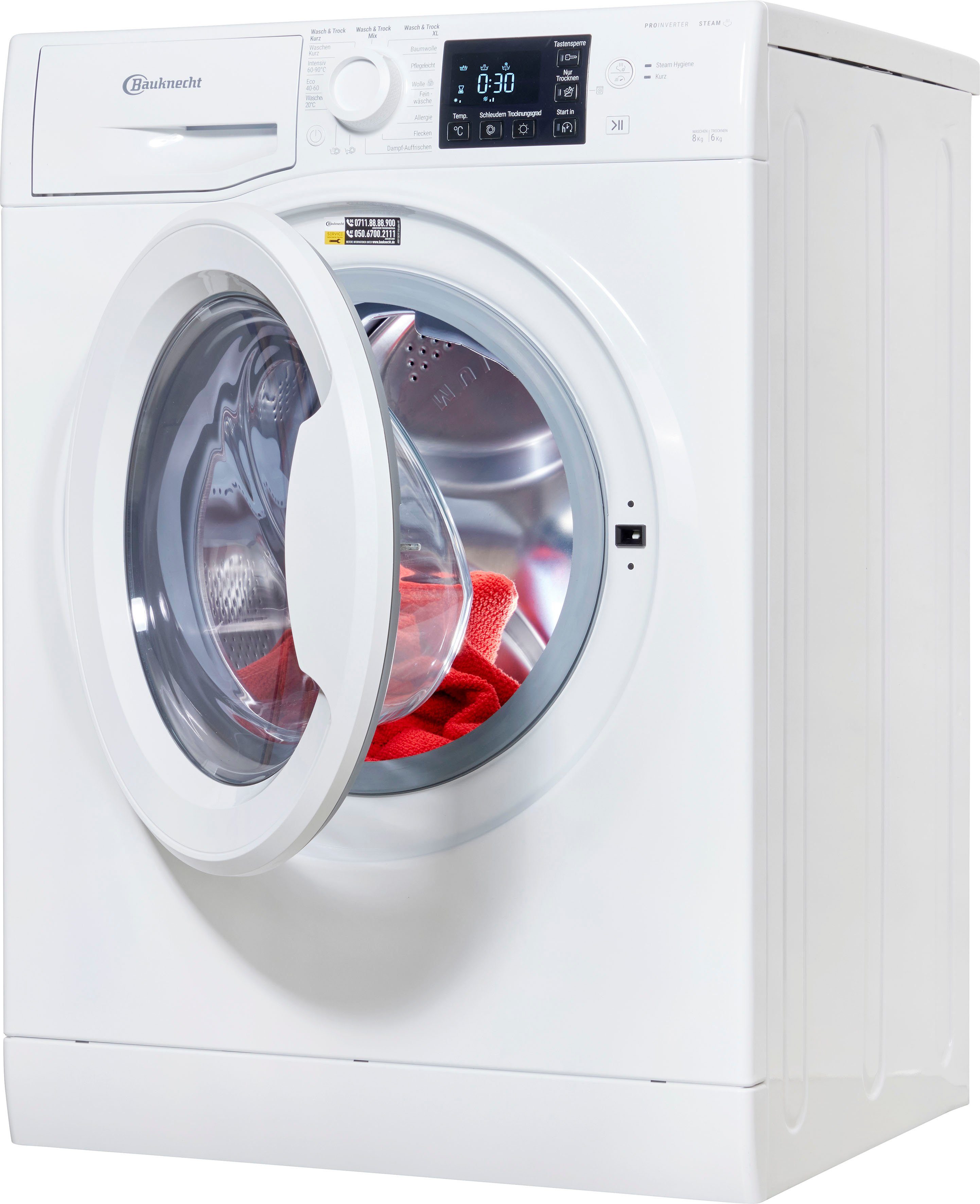 BAUKNECHT Waschtrockner WT SUPER ECO 86 43 N, 8 kg, 6 kg, 1400 U/min