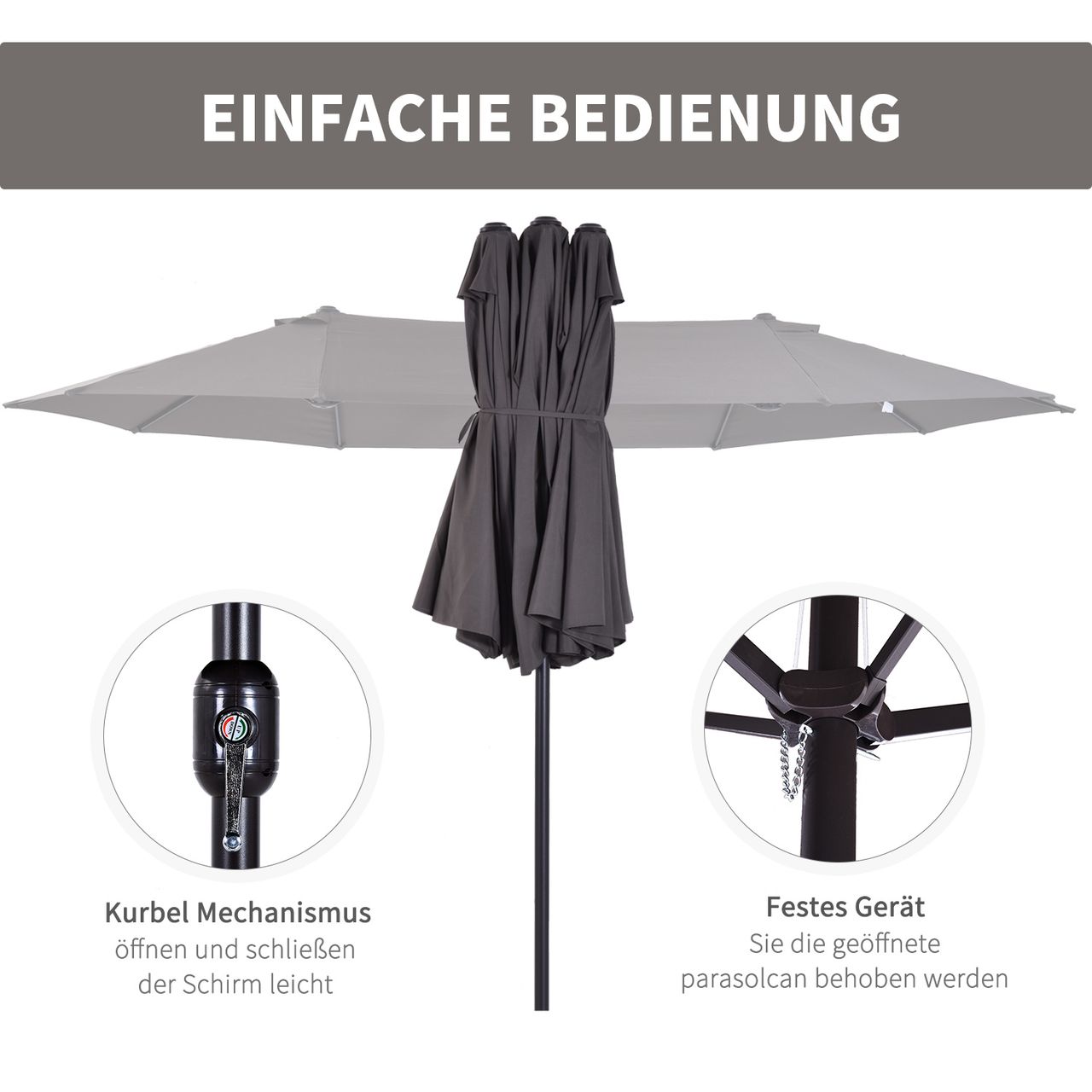 Outsunny Doppelsonnenschirm Gartenschirm Marktschirm mit Handkurbel 460 x 270 cm