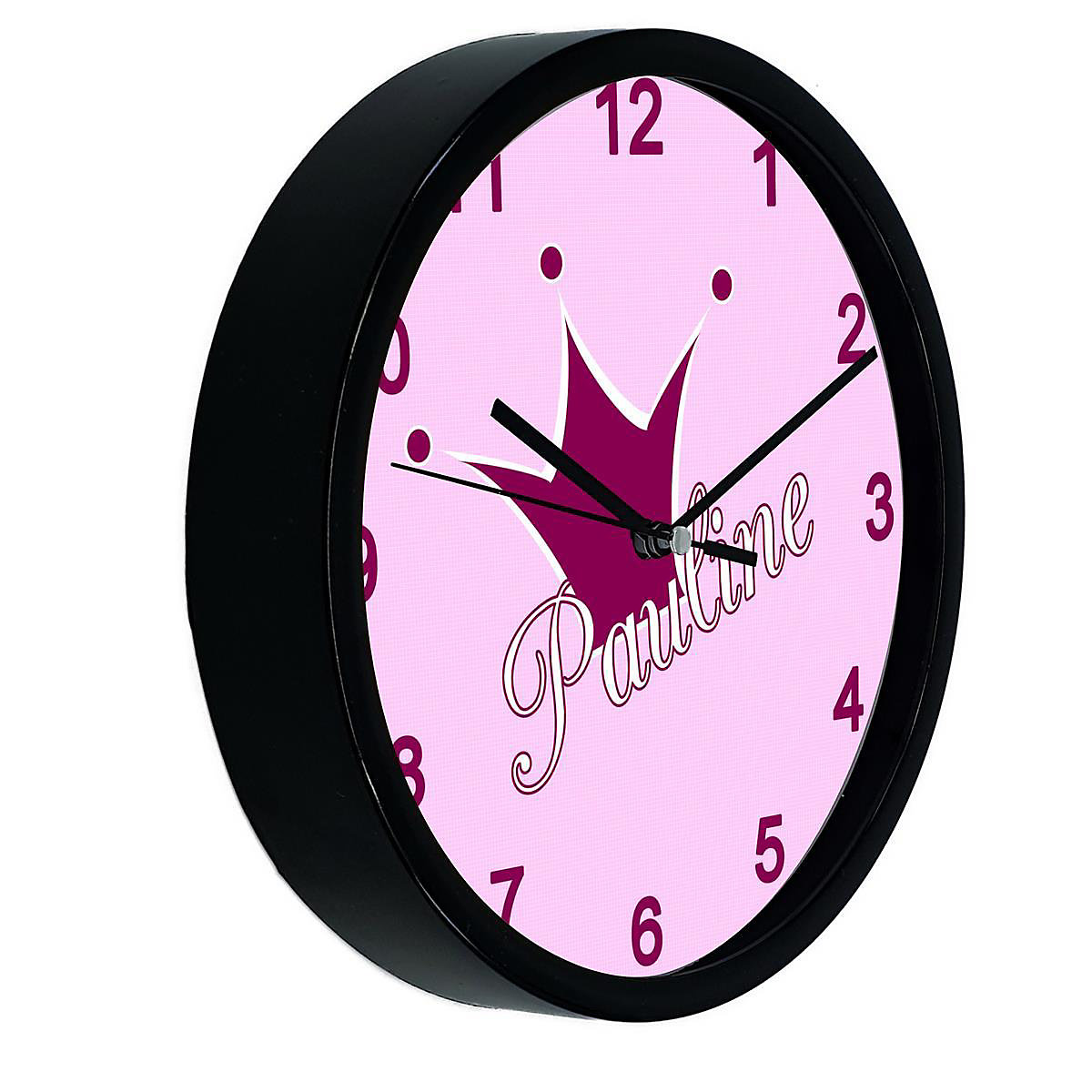 Kinder Wanduhr personalisiert mit Name Krone rosa