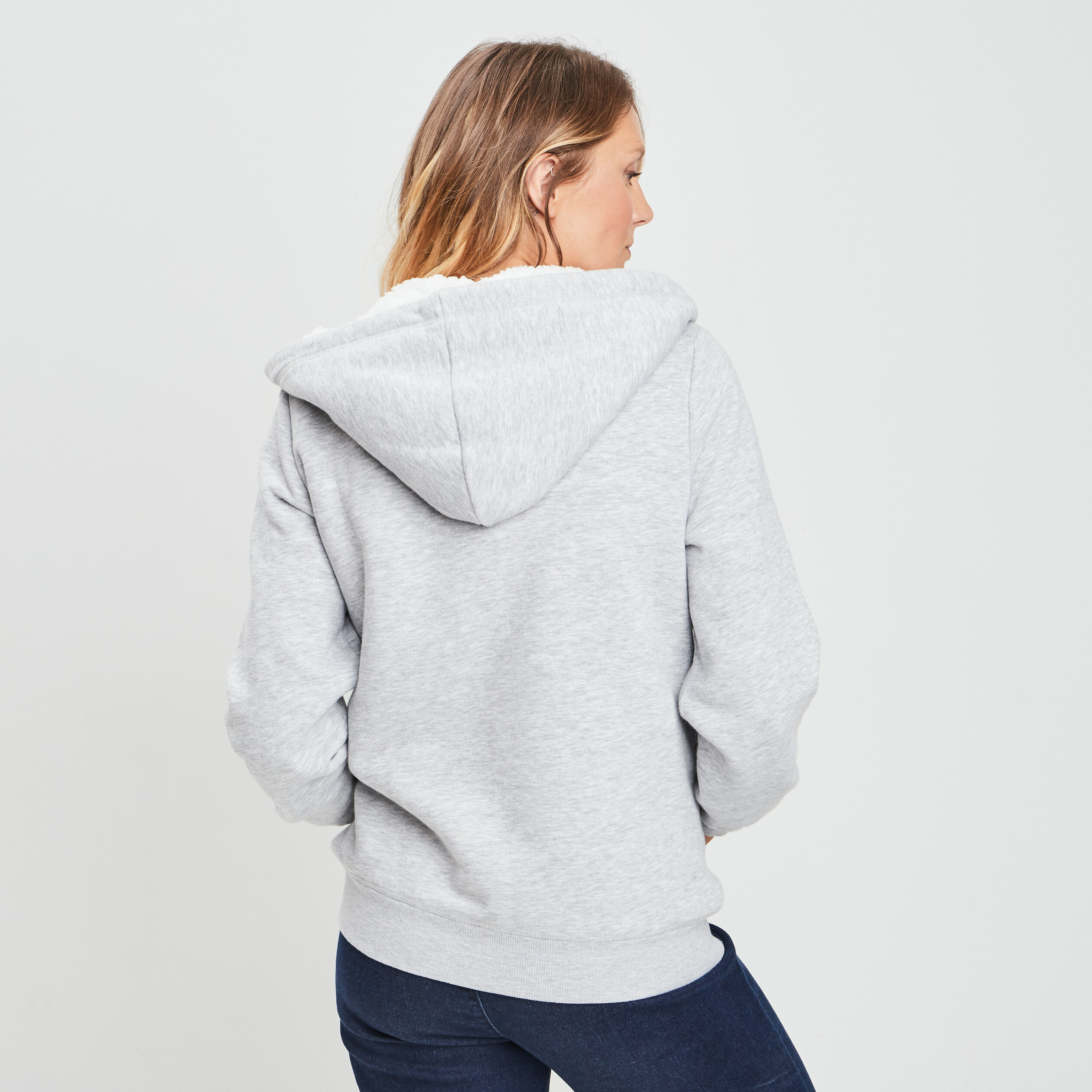 Sweat zippé à capuche doublé Creeks gris femme | La Halle