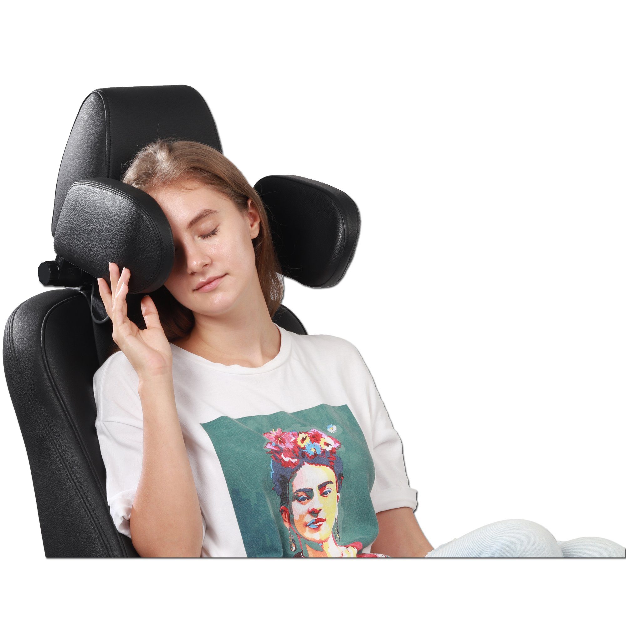 EasyTravel EasyTravel ergonomisches Auto Reise Kopfkissen - Kunstleder schwarz / Camping Sat-Anlage