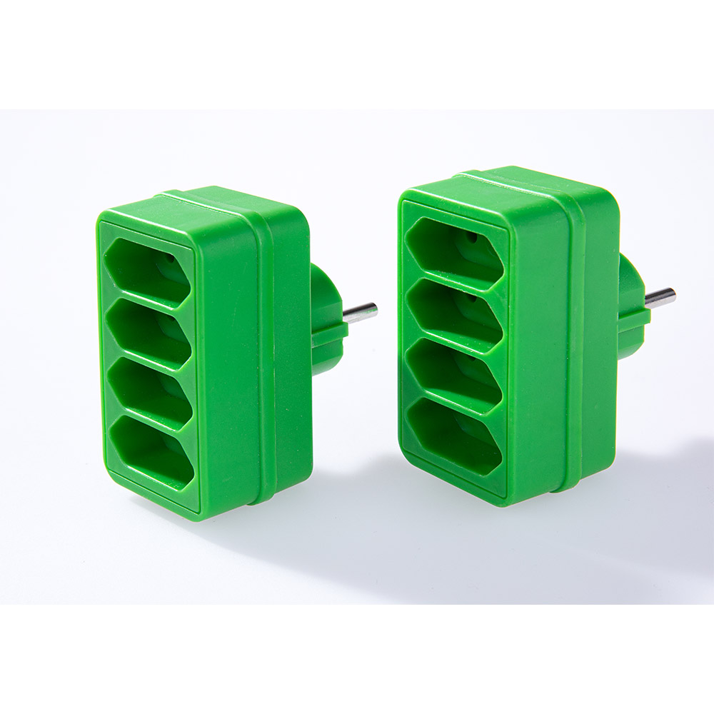 Powertec Electric 4-fach Steckdosenadapter - Grün, 2er-Set