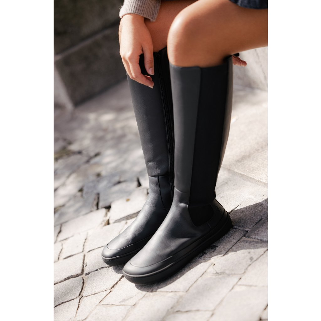 Shapen Harper Black Leather Barfußstiefel