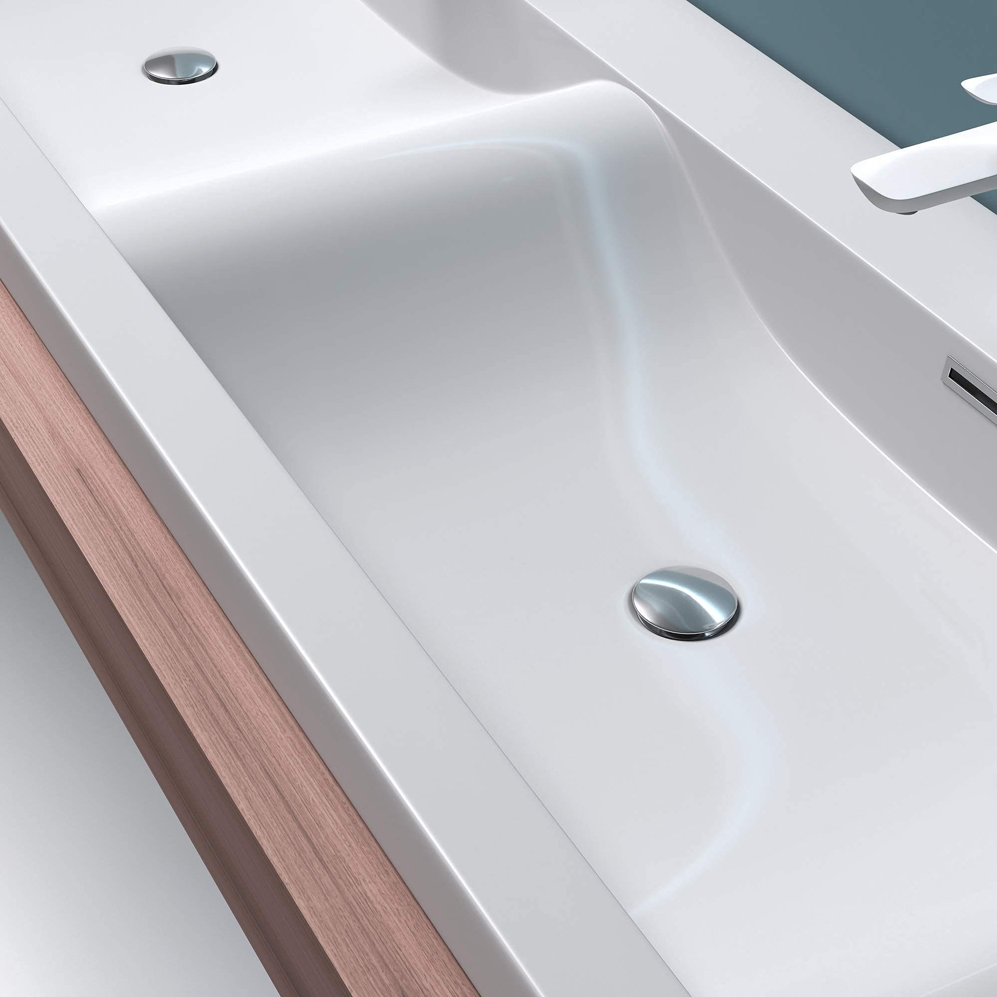 Mai & Mai Einbauwaschbecken Waschtisch Col03 2-Becken Mineralguss rechteckig 2 Armaturenlöcher