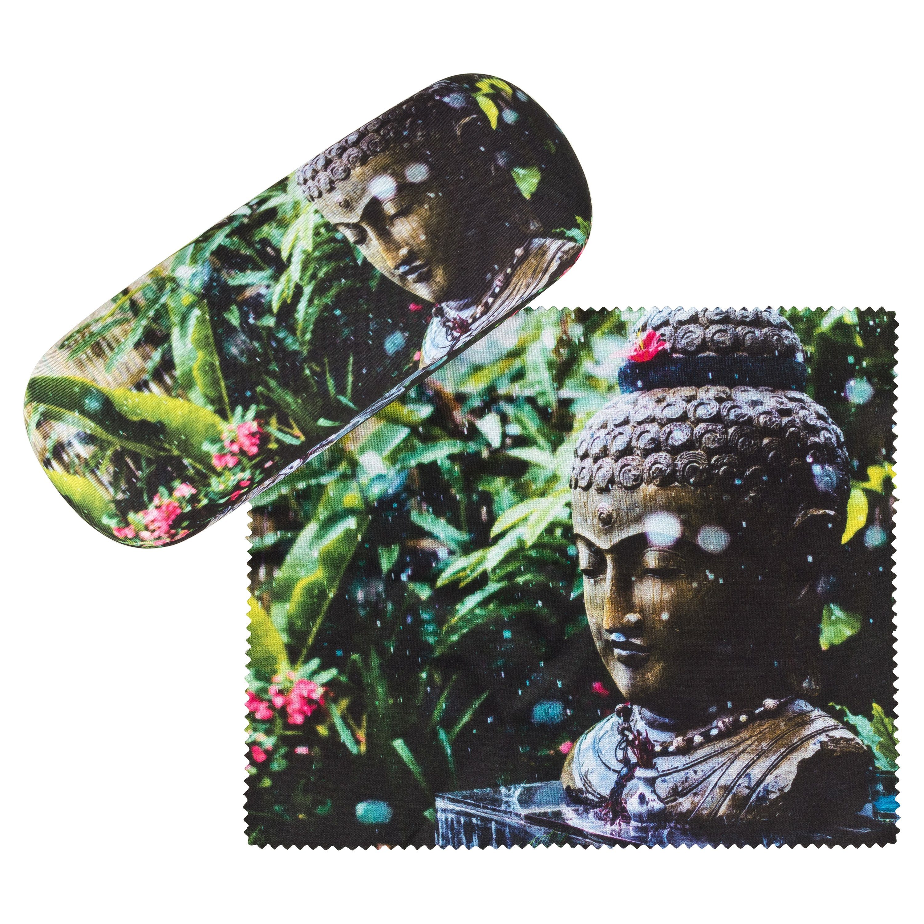 von Lilienfeld Brillenetui Brillenetui Buddha Brillenputztuch Hardcase mit Stoff bezogen, stabiles mit Mikrofaser bezogenes Hardcase
