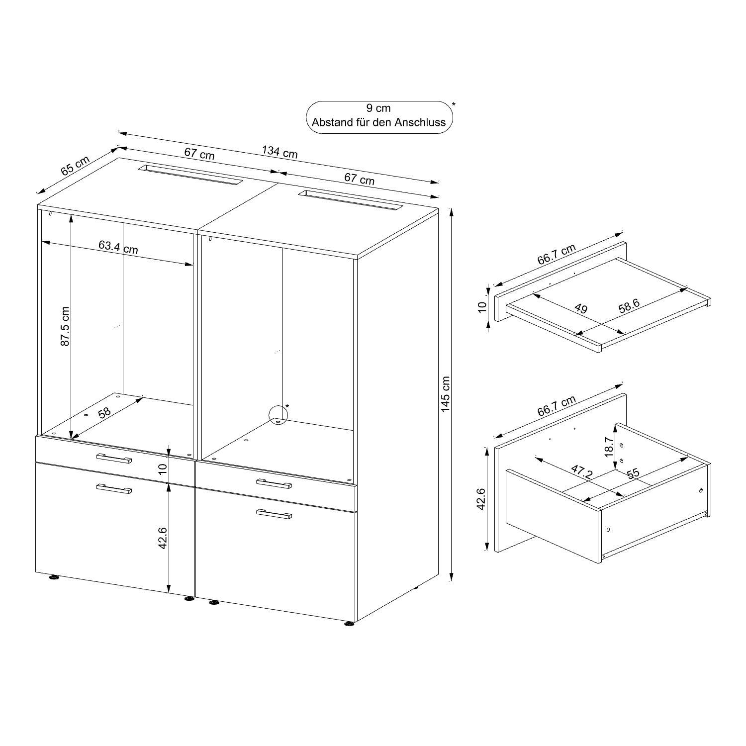Roomart Waschmaschinenumbauschrank (Waschmaschinenschrank mit Schublade Überbauschrank Doppelschrank)