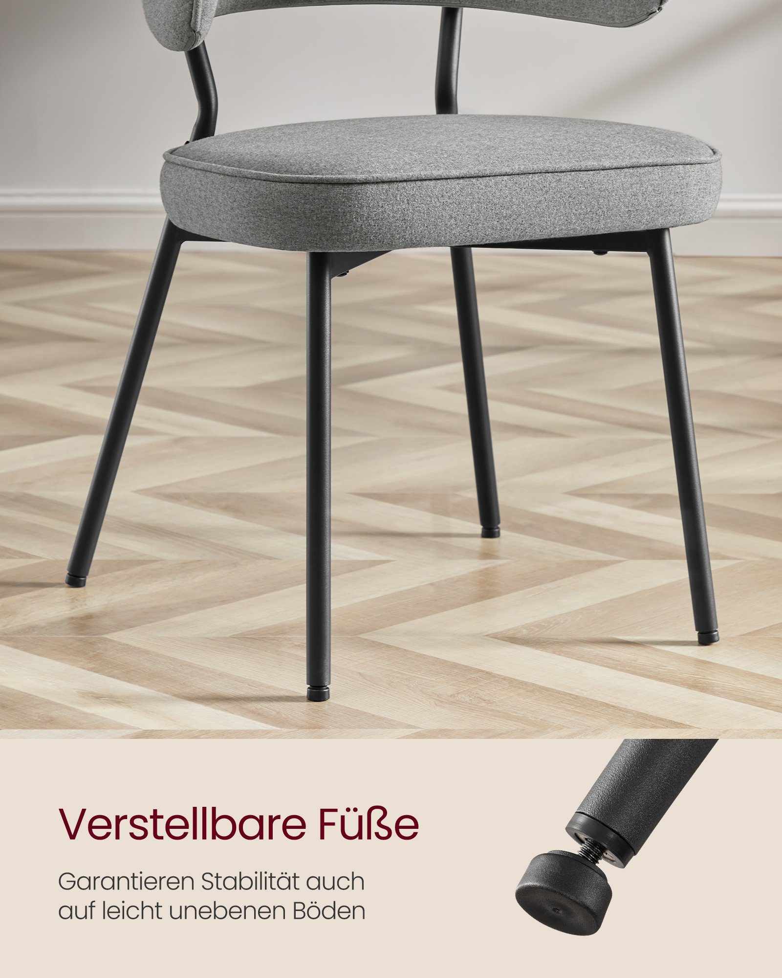 VASAGLE Esszimmerstuhl (6 St), Polsterstuhl, verstellbare Füße, 49,8 x 55 x 81 cm (T x B x H)